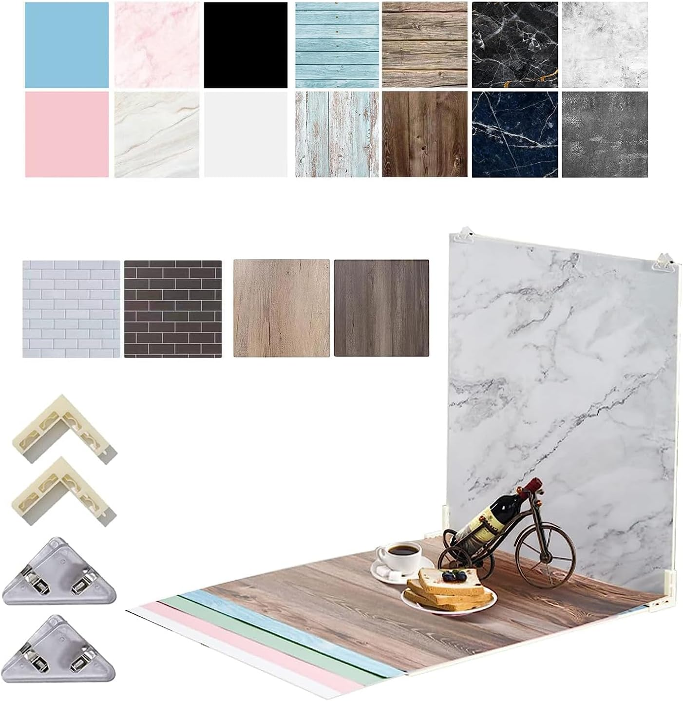 Photography 2PCS Background Boards 60X60Cm and 7 PCS Double Sided Backdrop Papers with Components, 18 Patterns Set for Food, Jewelry, Makeup Photographic Needs image number 4