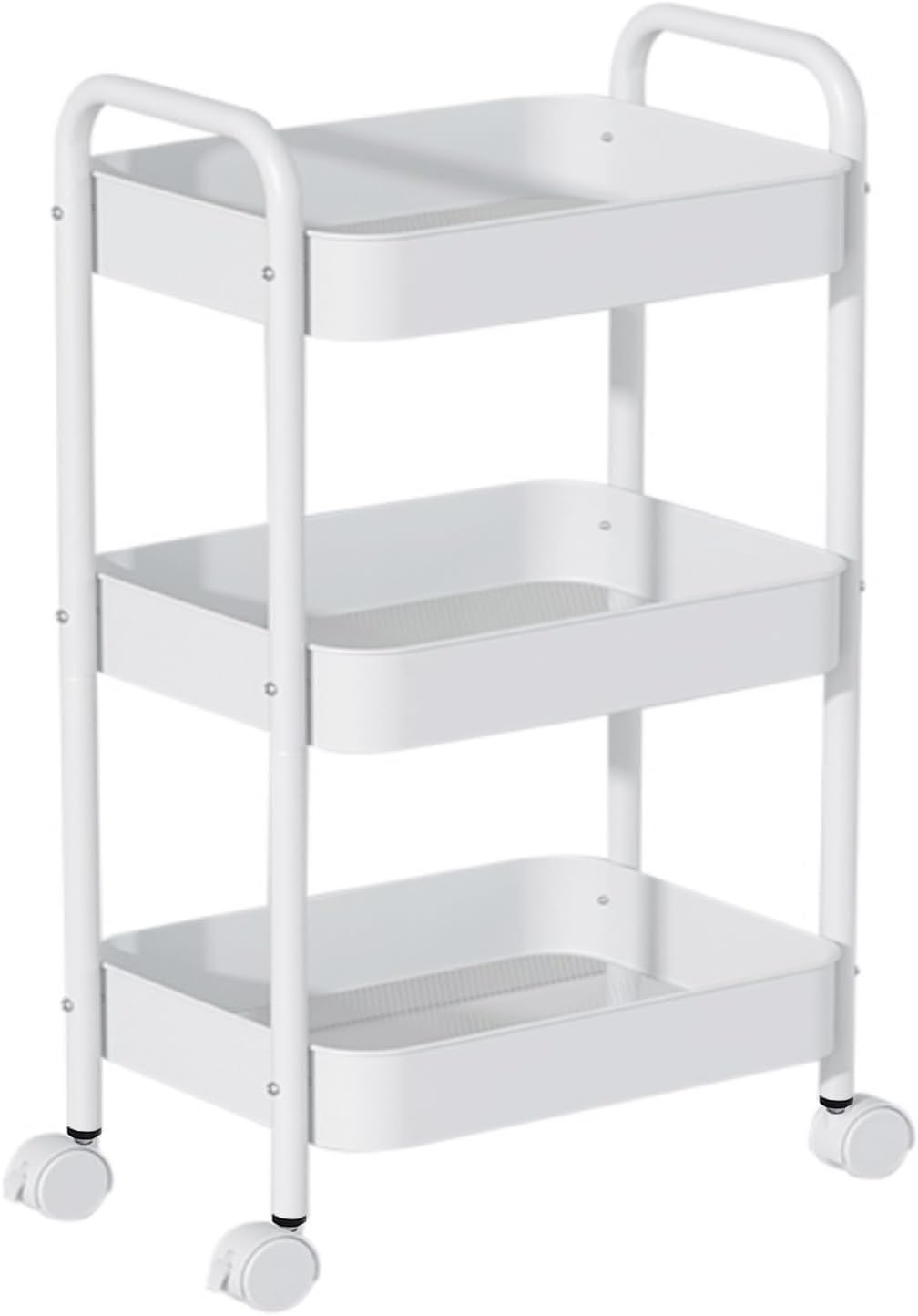 3-Tier Trolley with Locking Wheels - Transparent Space-Saving Storage Cart, Mobile Shelving Unit for Bathroom, Kitchen, Office, Modern D&eacute;cor, Easy Assembly(White)