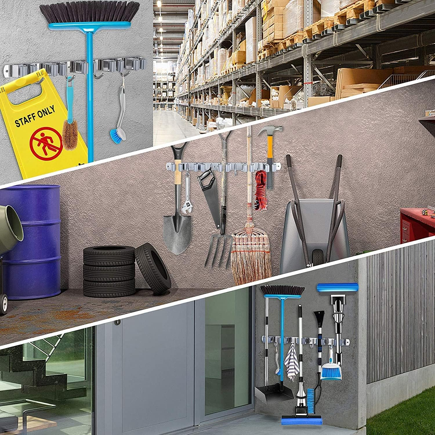 Mop Storage,Broom Storages,5 Racks 4 Hooks,Broom Hanger,Mop and Broom Holder/Mops Organizer/Broom Hook,Broom Holders Wall Mount,For Home,Kitchen,Garden,Garage,Laundry Room Organization and Storage image number 2