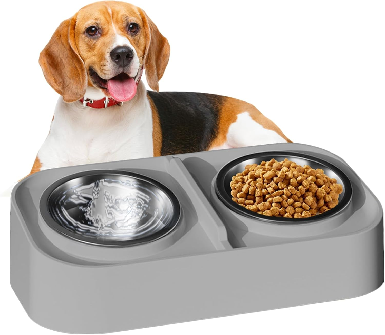 Cat Food and Water Bowl Set - Double Cat Raised Food Bowl,Non-Slip Base Spill-Proof Tall Feeder for Kitten Puppy Feeding Drinking City Living Apartment Pet Travel image number 2