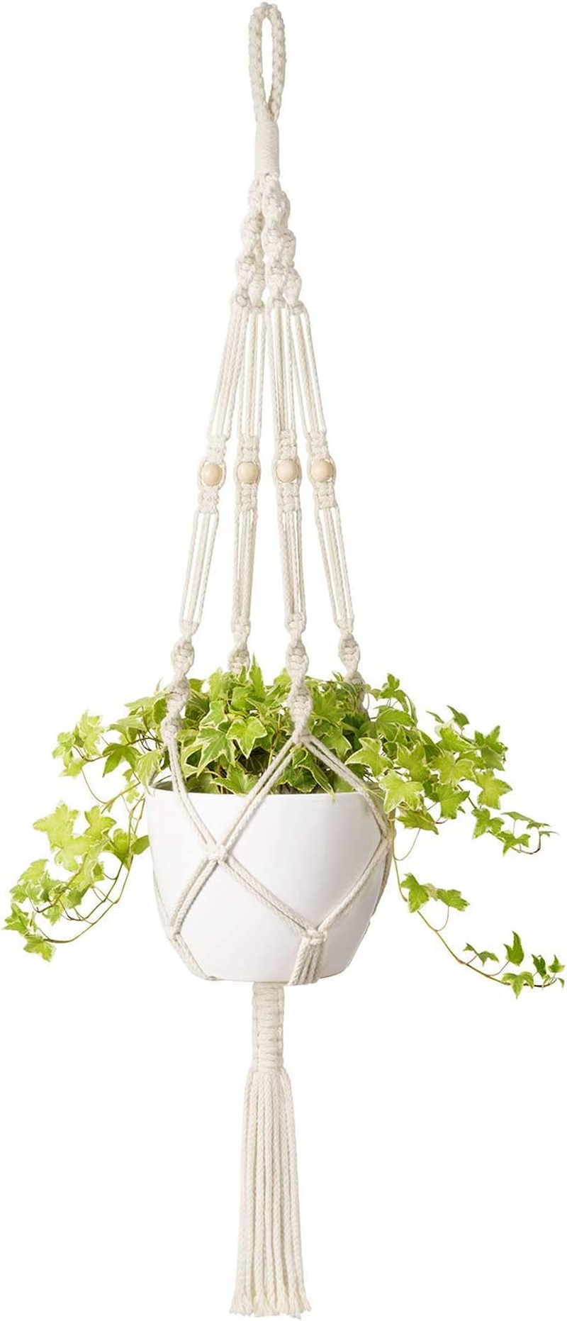 2 Pcs Macrame Plant Hangers Indoor Outdoor Hanging Plant Holders/Basket Cotton Rope with Beads 4 Legs 41 Inch &hellip; image number 2