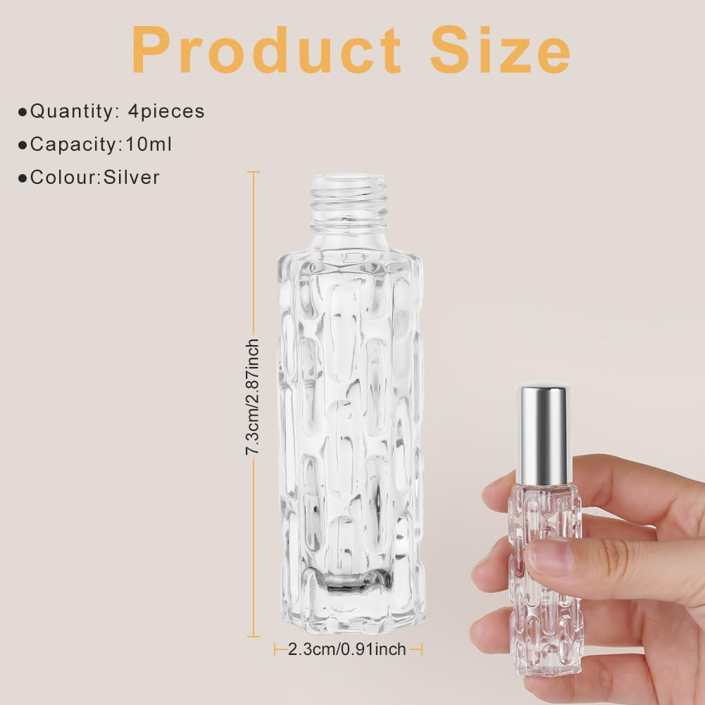 LOPHE Refillable Perfume Atomiser, 4 X 10 Ml, Travel Perfume Atomiser, Mini Perfume for on the Go, Bottler Perfume Bottle, Empty Gifts for Men and Women, Silver image number 5