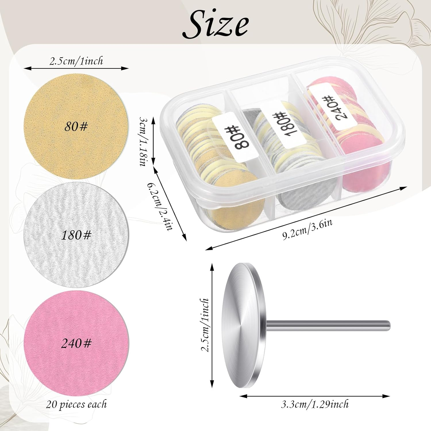 60-Piece Sanding Disc, Pedicure Set, 80/180/240 Grit Replacement Sandpaper Foot, 25 Mm Nail Sanding Discs with Metal Nail Drills, for Electric Foot Files/Callus Remover or Polishing Work