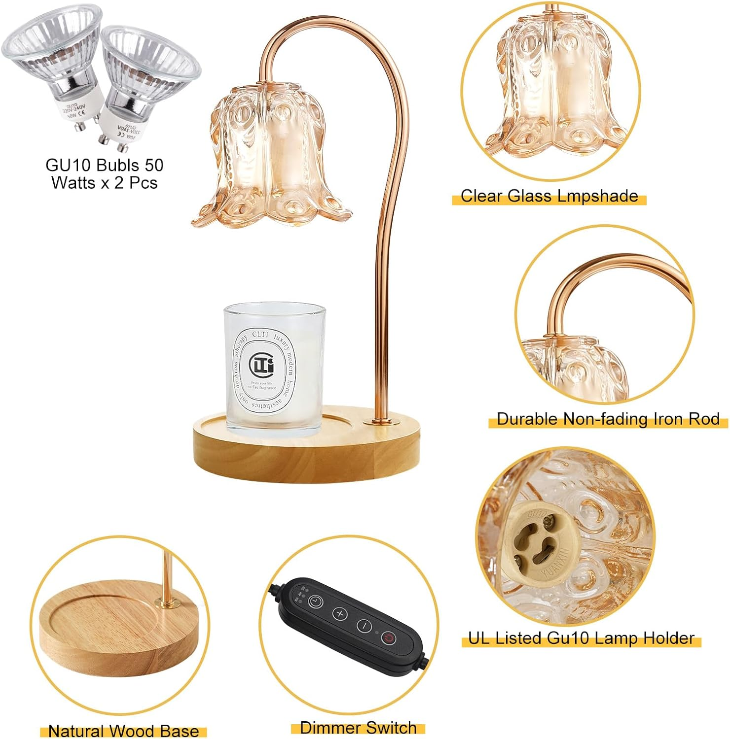 Candle Warmer Lamp with Timer Dimmer & Delayed Shutdown,Electric Candle Warmer,Vintage Flower Lily Lamp,Wax Melt Warmer for Jar Candles with 2 Bulbs,Gifts for Women, Home Bedroom Decor image number 1