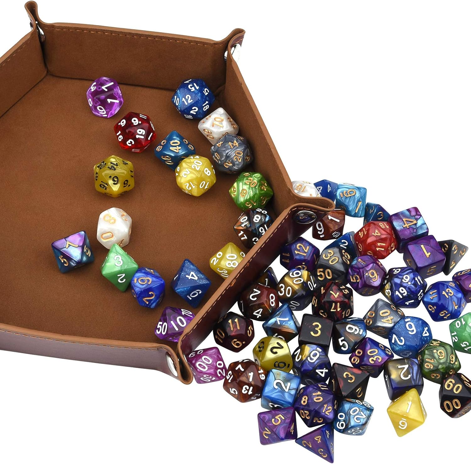 DND Dice Set 25 X 7 (175 Pieces) Double-Colors Polyhedron Dice for Dungeons and Dragons DND RPG MTG Table Games D4 D6 D8 D10 D% D12 D20 25 Colors Dice with 1 Large Flannel Bag image number 5