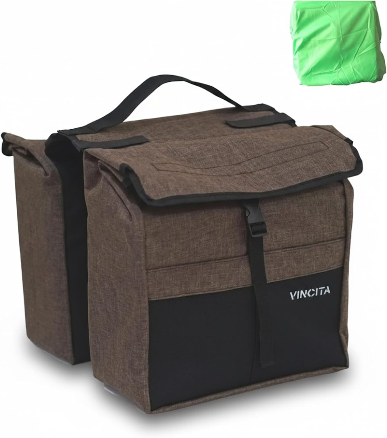 Vincita New Top Load Double Pannier Water Resistant Cycling Side Bags - with Rain Cover, Large, Carrying Handle, Reflective Spots - Bike Rack Carrier Saddle Bag - Bicycle Accessories (Black/Turquoise)