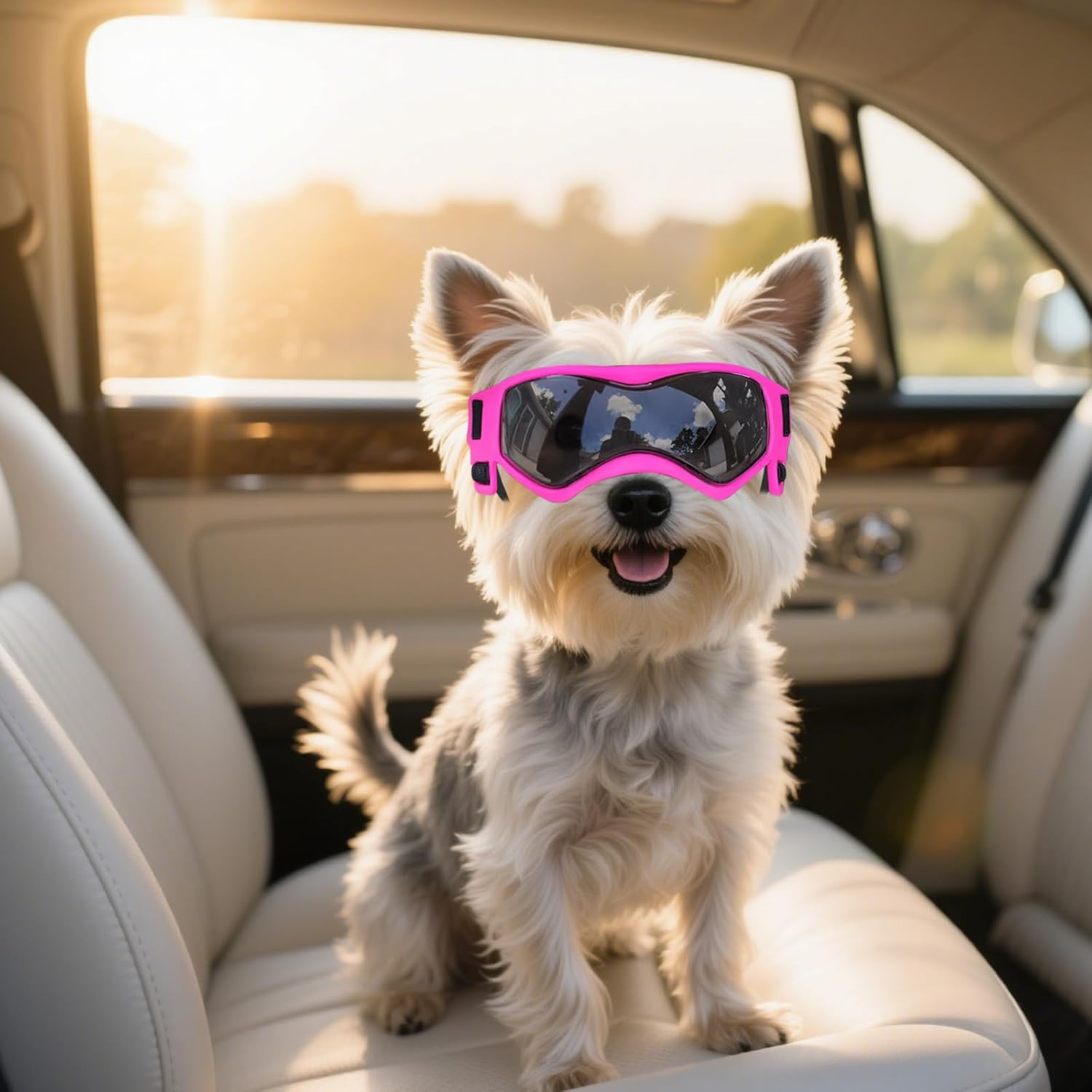 Dog Goggles Dog Sunglasses for Small Breed UV Protection Windproof with Adjustable Head Straps Chin Straps for Ride Car/Hiking Travel/On Beach-Pink image number 6