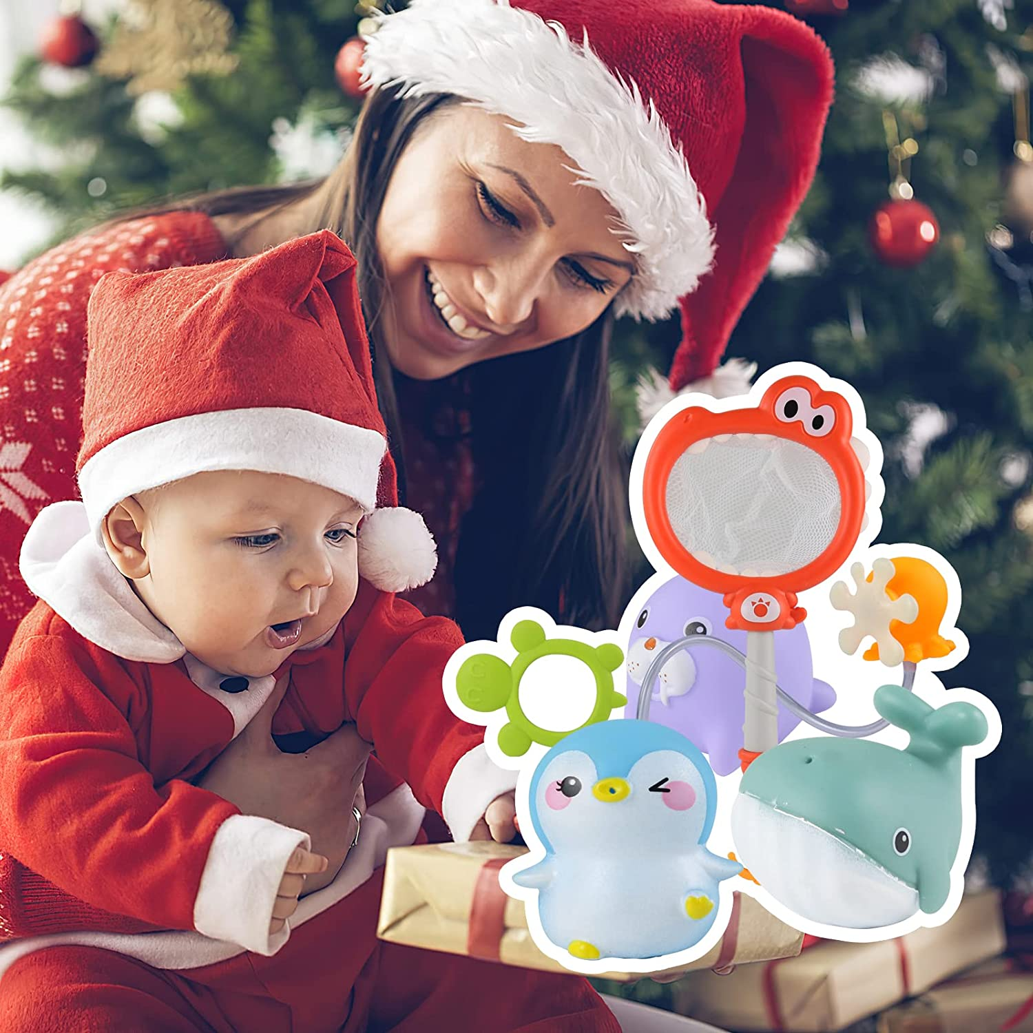 Bath Toys, Learning Baby Bathtub Toys,Stem Cute 3 in 1 Dinosaur Fishing Bath Toys with Funny Crab Toy, Fish Toy,Educational Gifts for Kids Toddlers Boys Girls 3 4 5 6 Years Old（Red） image number 1