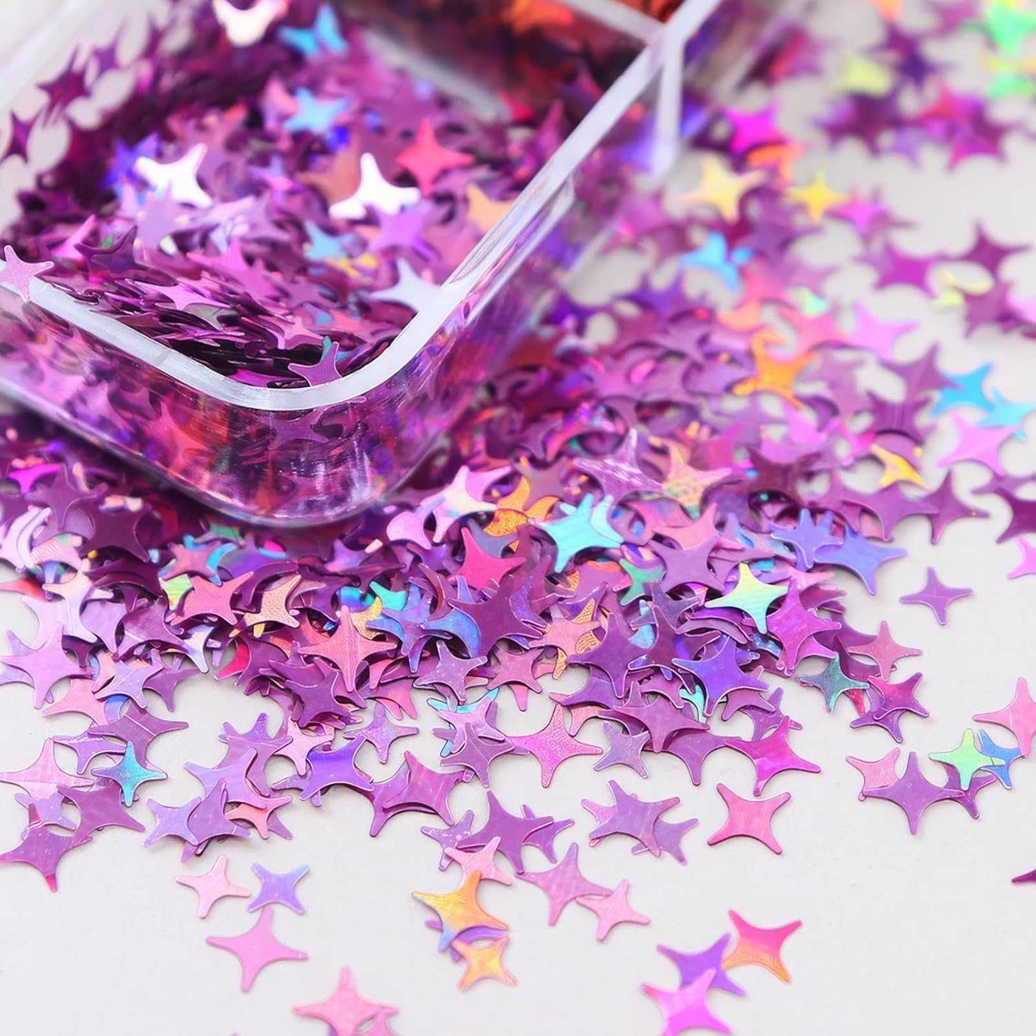 6 Grid Holographic Star Nail Glitter Set,3D Five-Pointed Star Sequins,Flakes for Nail Art, Independence Day Decor, DIY Crafts Holographic Sparkle Nail Decals for Women Girls Manicure Supplies