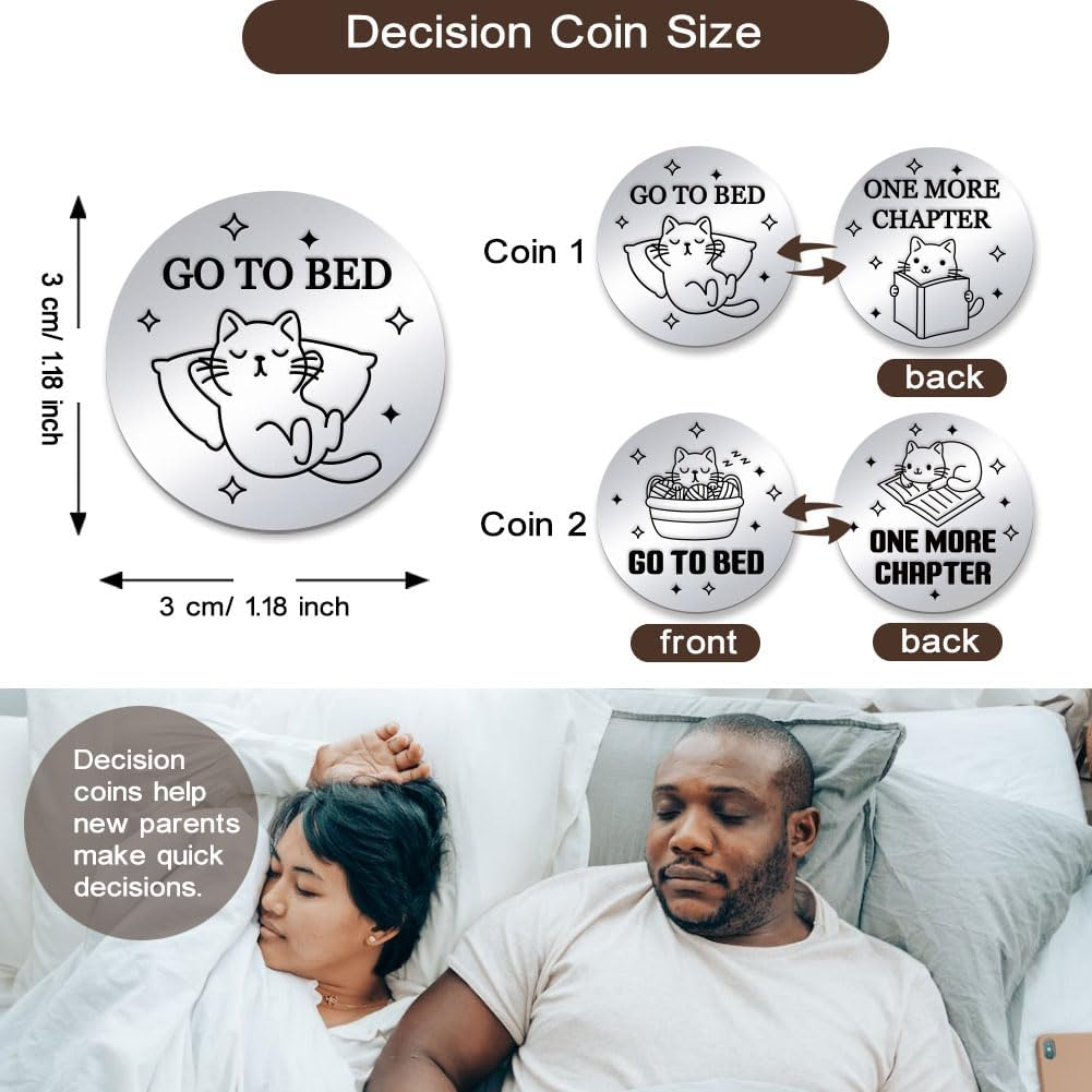 PH Pandahall 2Pcs Funny Destiny Flip Coins GO to Bed Decision Coin One More Chapter Challenge Coin Double-Sided Decision Coin Flip Coin for Game Book Lover Reader Teenager Men Women Birthday image number 3