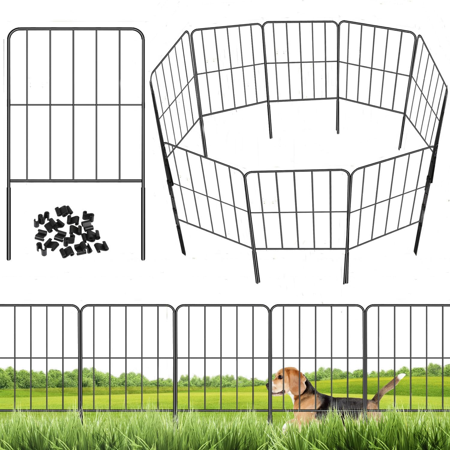 10 Panels Decorative Garden Fence 330Cm (L) X 60Cm (H), Rustproof Metal Wire Fencing Border Animal Barrier, Decorative Garden Fences for Dogs, Flower Bed, Patio, Square Black No Dig Fence image number 3