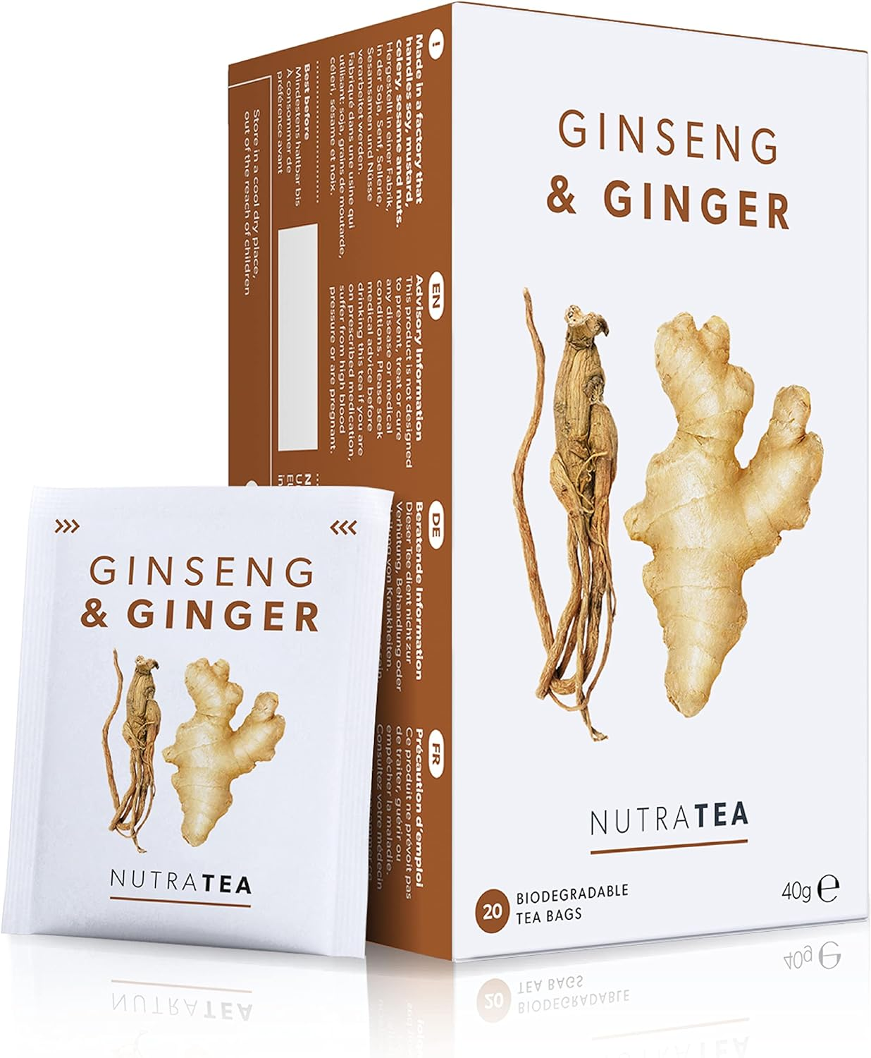 Nutra Tea - Ginger & Ginseng Tea | Ginger Tea - 40 Individually Wrapped Bags - Herbal Teas - (2 Pack) image number 4
