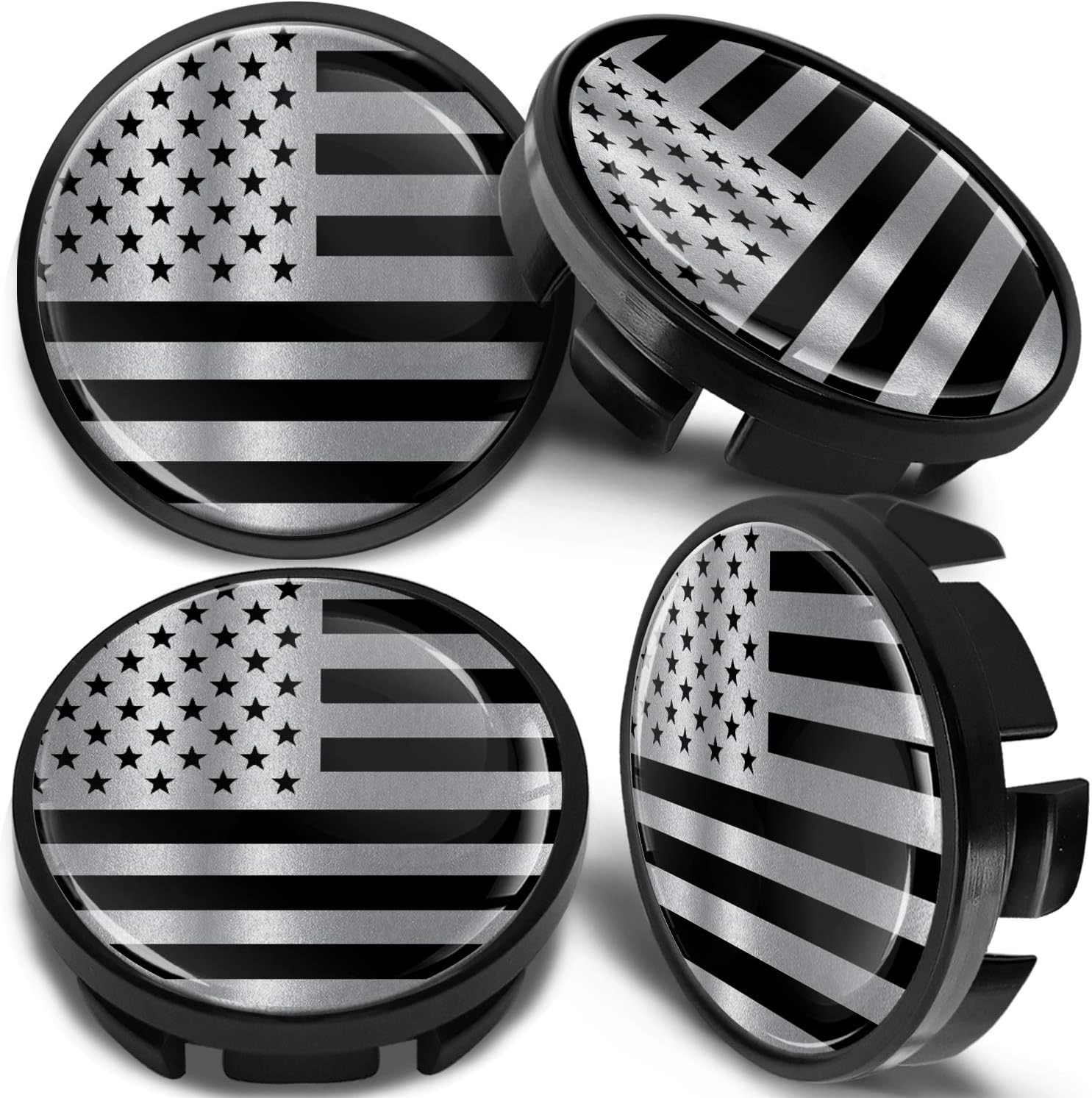 Biomar Labs&reg; 4 X Universal Wheel Centre Alloy Hub Center Caps Hubcaps Compatible with VW Part Number: 3B7601171 USA United States of America American Star National Silver Flag 65Mm CV 16 image number 4