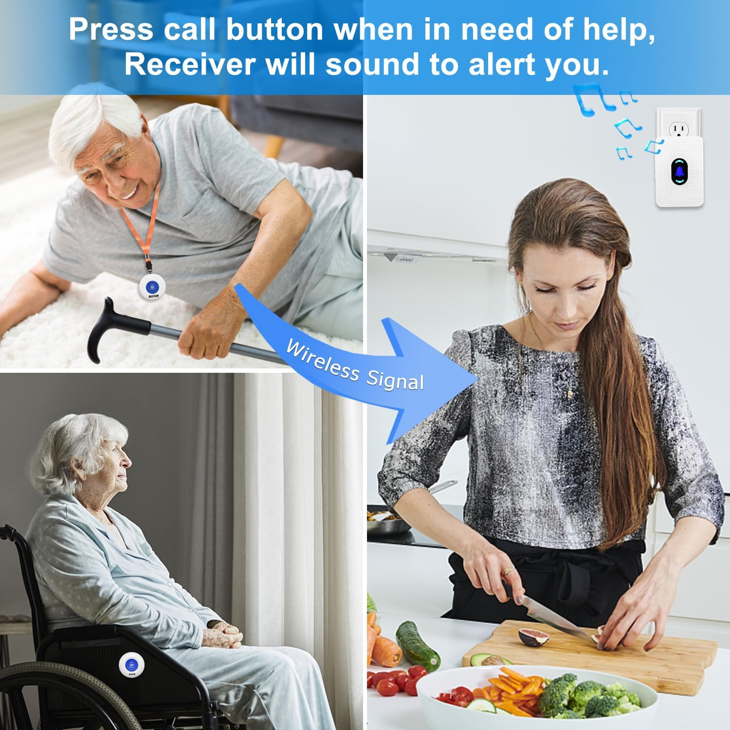 Wireless Caregiver Pager Alert System SOS Call Button for Patient Elderly Personal Home Attendant Nurse Seniors and Disabilities, 2 Receivers & 2 Portable Transmitters image number 4