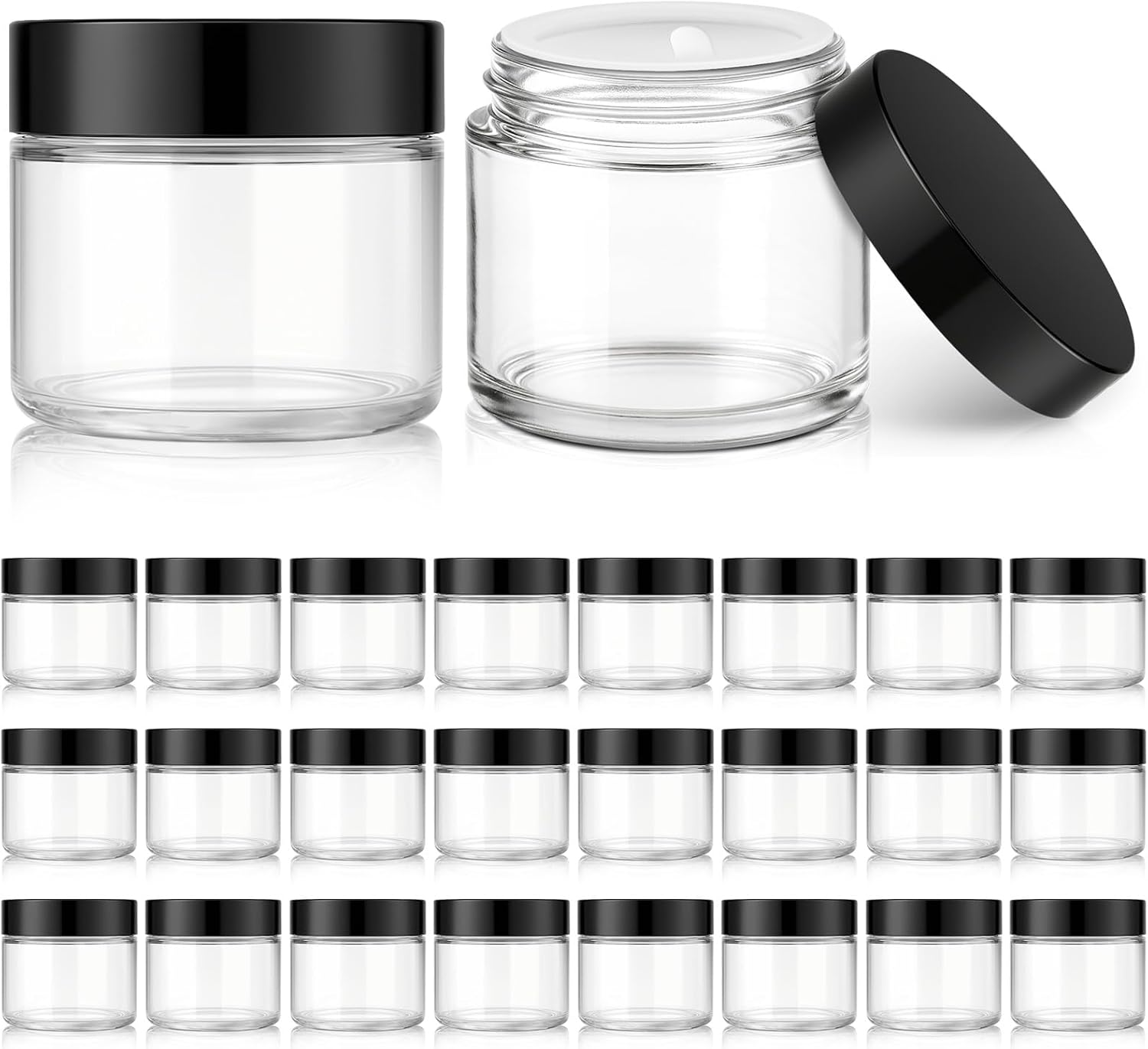 Bumobum 2 Oz Small Glass Jars with Lids, 24 Pack Amber Glass Cosmetic Jars with Inner Liners, 60Ml round Empty Sample Containers for Cream, Salve, Powders and Ointments Storage