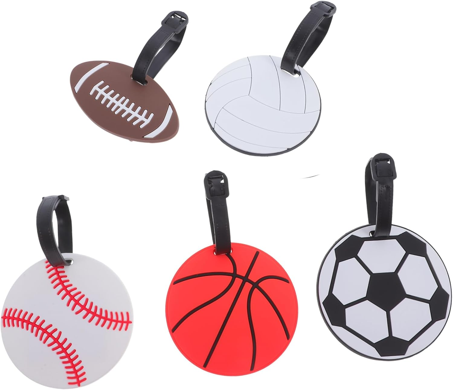 NIYANGLE 5Pcs Soft PVC Luggage Tags for Sports Soccer Baseball Football Volleyball Basketball Outdoor Sports Accessories