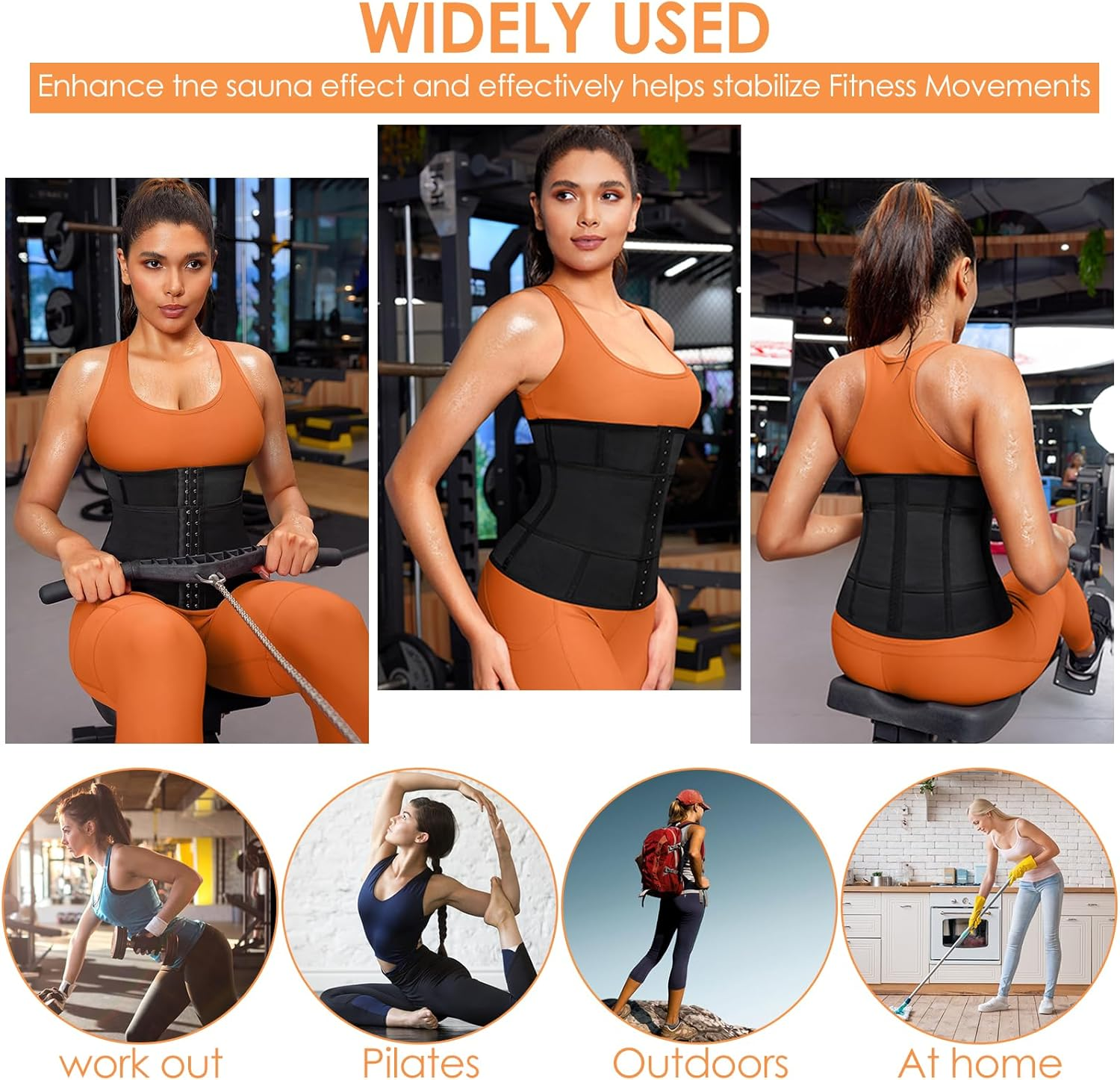 Women'S Sweat Waist Trimmer Trainer Weight Loss Sauna Corset Workout Belt Tummy Control Belly Band Stomach Wraps Body Shaper Sports Girdle image number 3