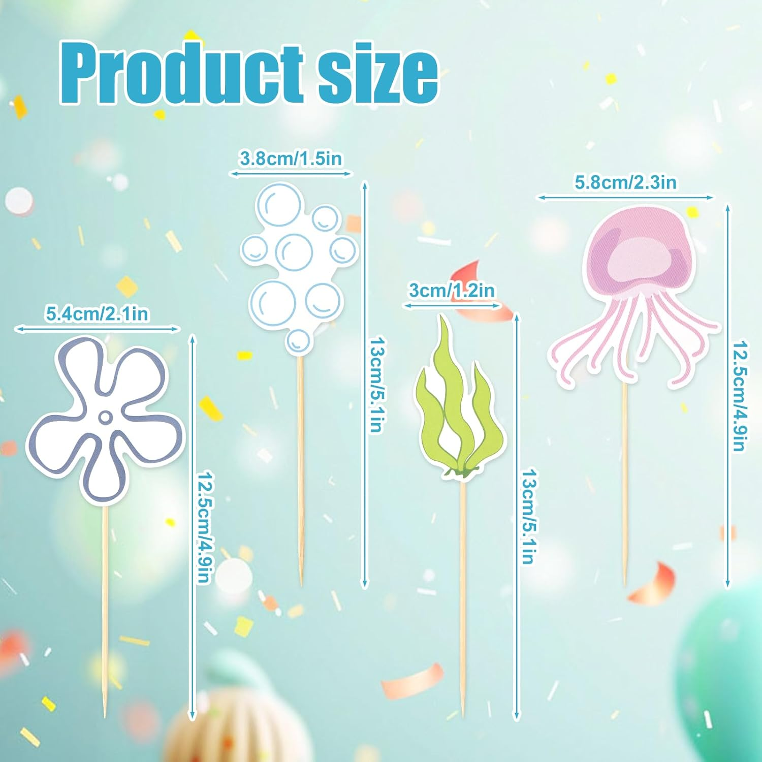 24Pcs Jellyfish Bubbles Flowers Cupcake Toppers, under the Sea Theme Cake Decorations Starfish Bubble Jellyfish Seaweed Perfect Cupcake Toppers for Birthday Party Wedding image number 4