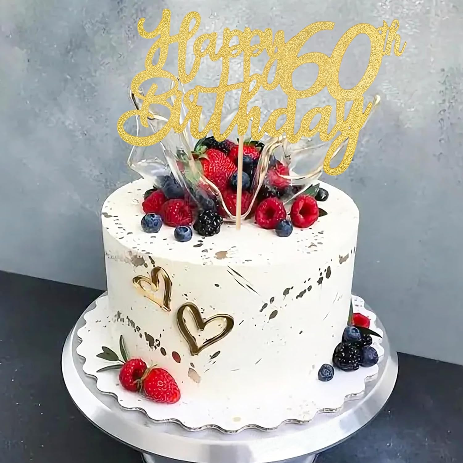 2 PCS Gold Happy 60Th Birthday Cake Topper Glitter, Cheers to 60 Years Birthday Cake, Happy Birthday Cake Decorations Supplies, Pick 60 Fabulous Cake Decoration for Happy 60Th Birthday
