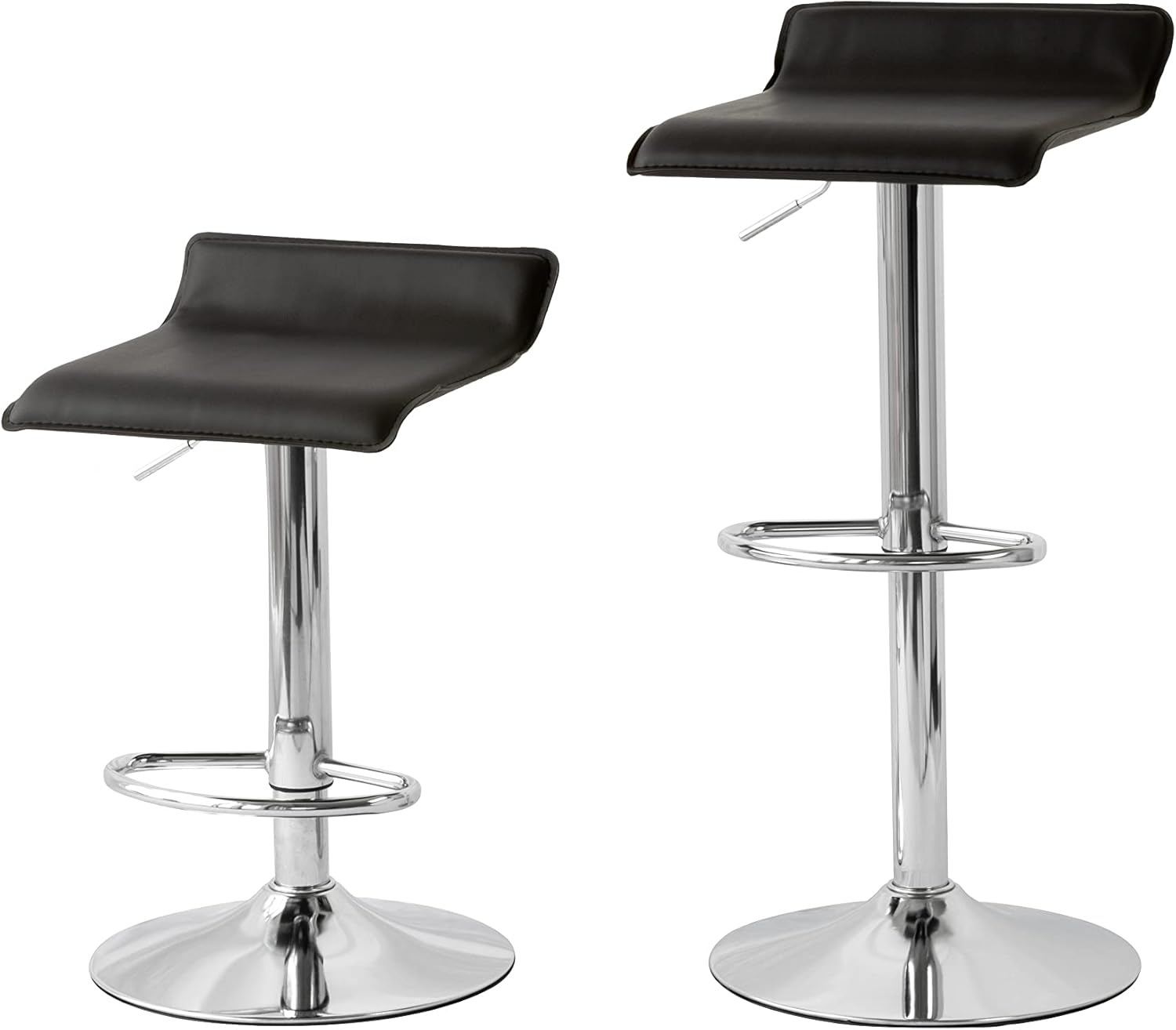 Lenoxx Low Back Leather Barstool - Pack of 2, Stylish Design, Stable & Sturdy, Comfortable Seating, Adjustable Height (90-110Cm) Max Capacity - 150Kg. Color - Black