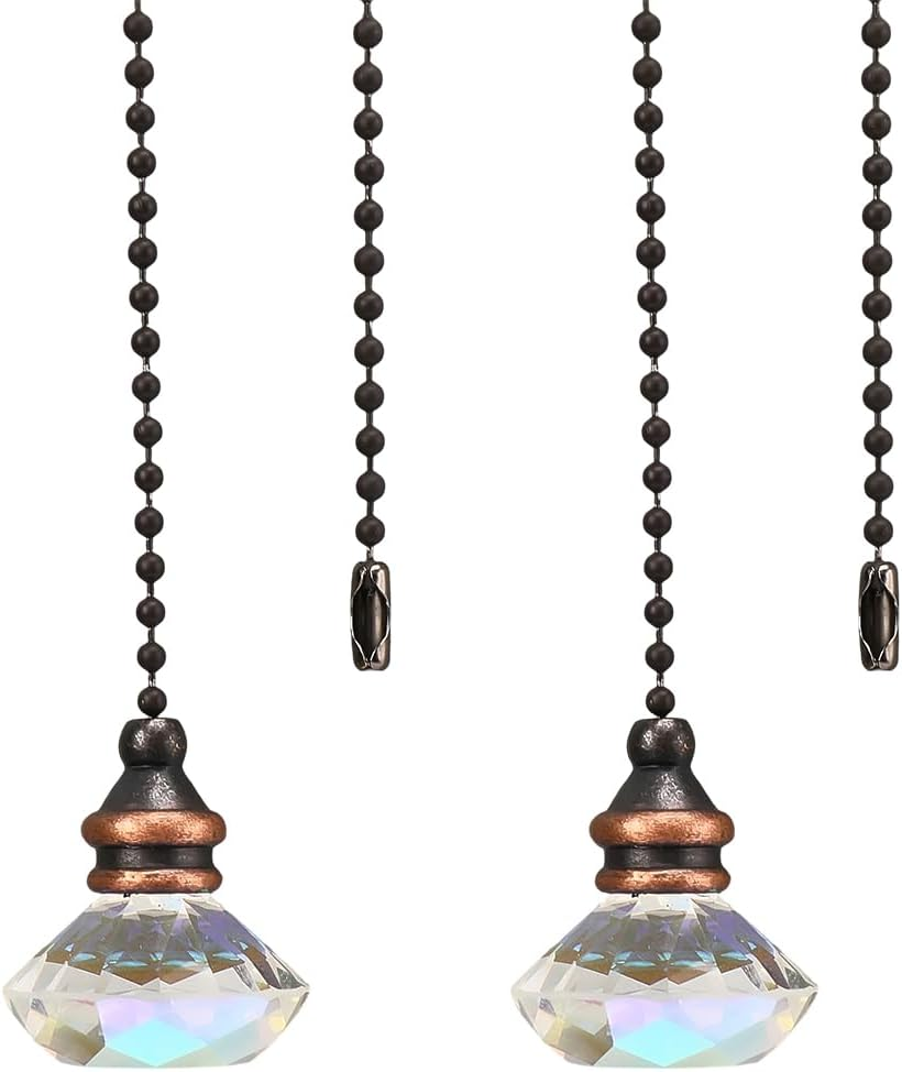GORGECRAFT 2PCS Ceiling Fan Pull Chain 13 Inches Light and Fan Cord Swith Connector Clear Crystal Diamond Fan Pull Chain Charms Ceiling Fan Pull Chain Extenders for Ceiling Light Lamp Fan image number 2