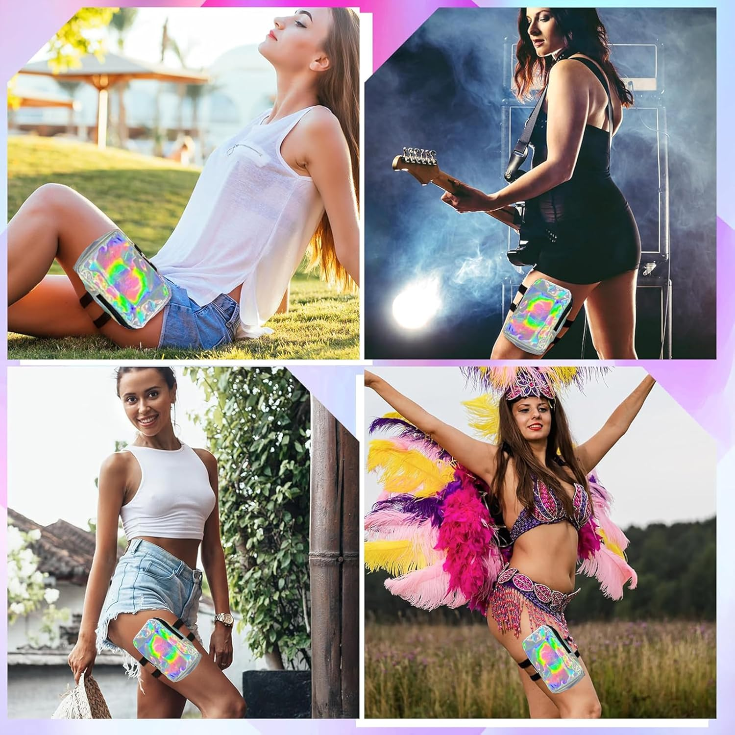 Holographic Thigh Bag Waist Pack,Women'S Leg Straps Outdoor Waist Pouch,Colourful Leg Bag for Women Thigh Bag,Adjustable Straps Leg Bag,Hiking Waist Pack,Suitable for Outdoor Sports (Silvery)