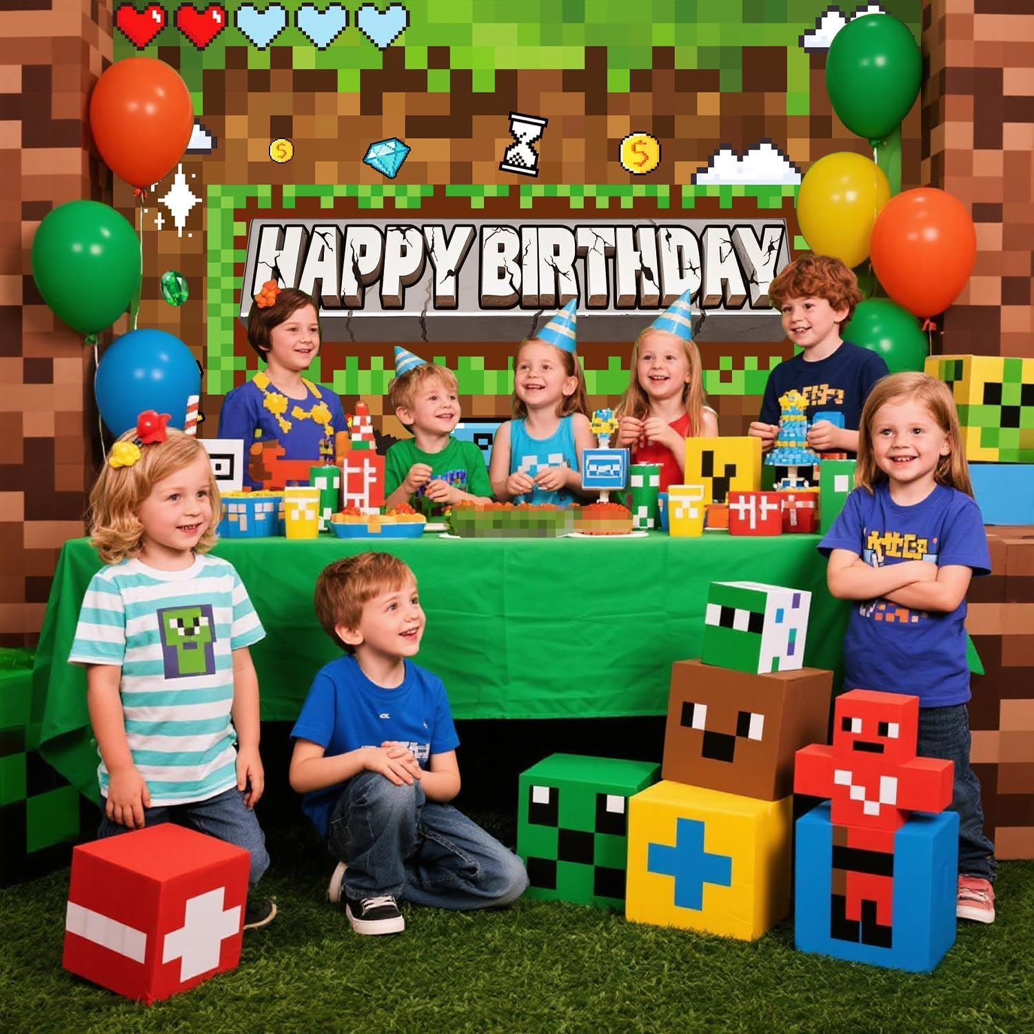 Pixel Birthday Party Decorations Pixel Video Game Banner for Miner Birthday Party Backdrop Photo Background Wall Decor Mining Party Supplies image number 3