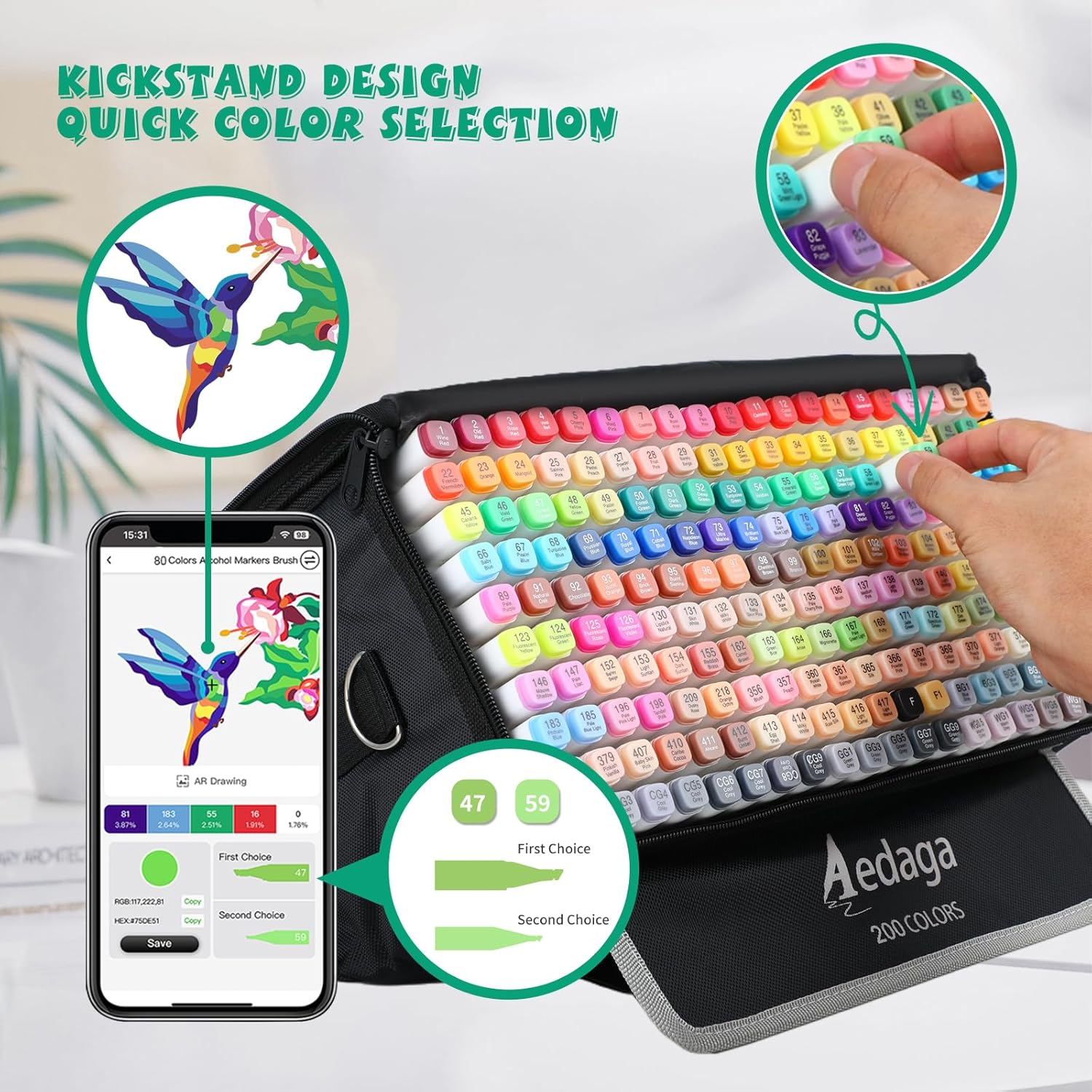 200 Colors Alcohol Markers with App, Dual Tip Art Markers with Kickstand Case for Artists, Adults and Kids. Alcohol Based Markers for Coloring, Painting, Sketching and Drawing, Great Gift image number 5