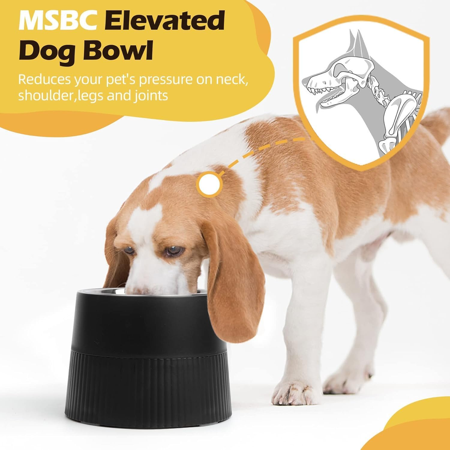 Elevated Dog Bowl, Raised Dog Feeder with Removable Stainless Steel Food and Water Bowl, Non-Skid Dog Dish Black 18 X 13Cm
