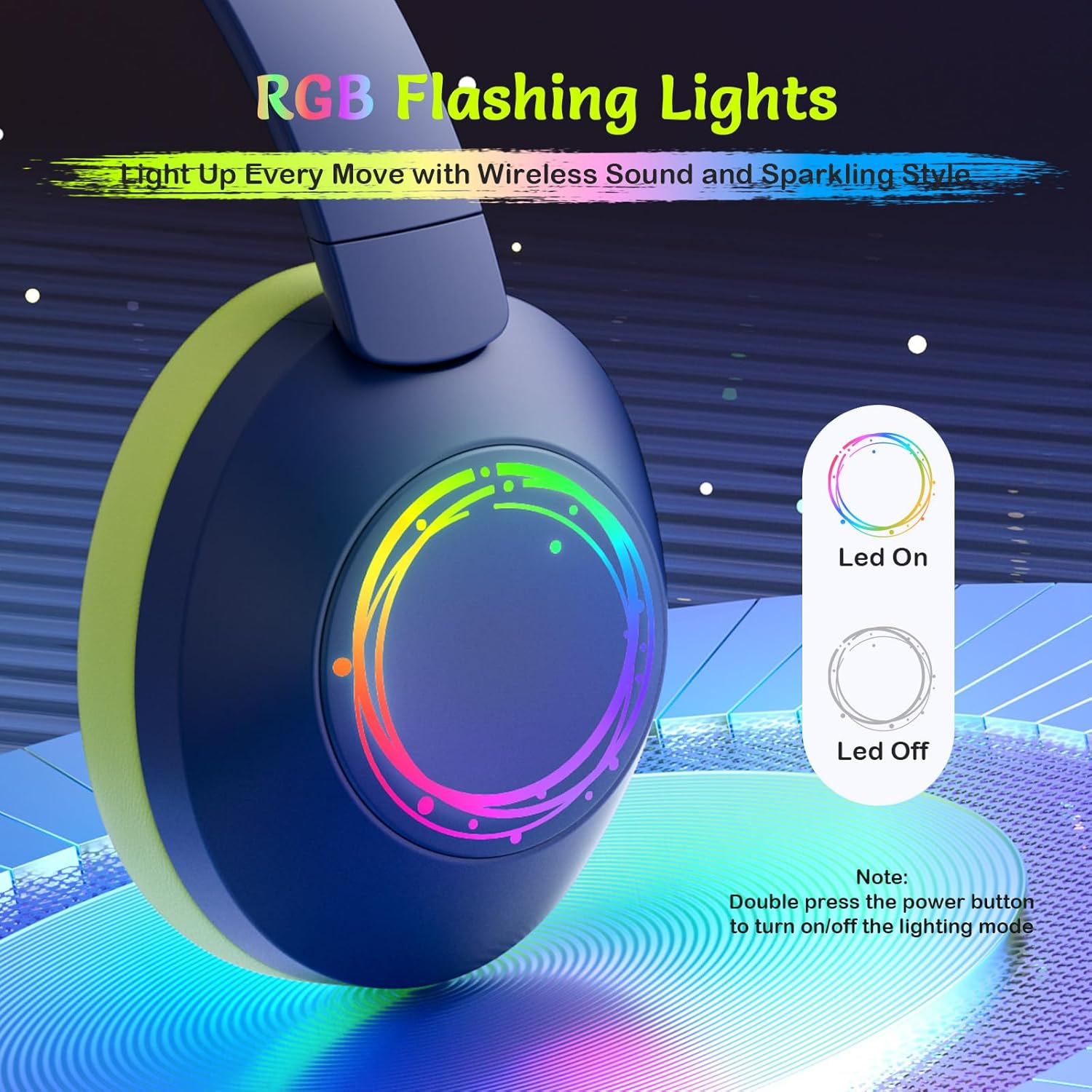 TONOSHARK Noise Cancelling Headphones for Kids, Kids Headphones Wireless, RGB LED Lights, Gaming Headset, 60H Playtime, Bluetooth 5.4, Built-In Microphone for Home/School-Includes Portable Case (Blue)