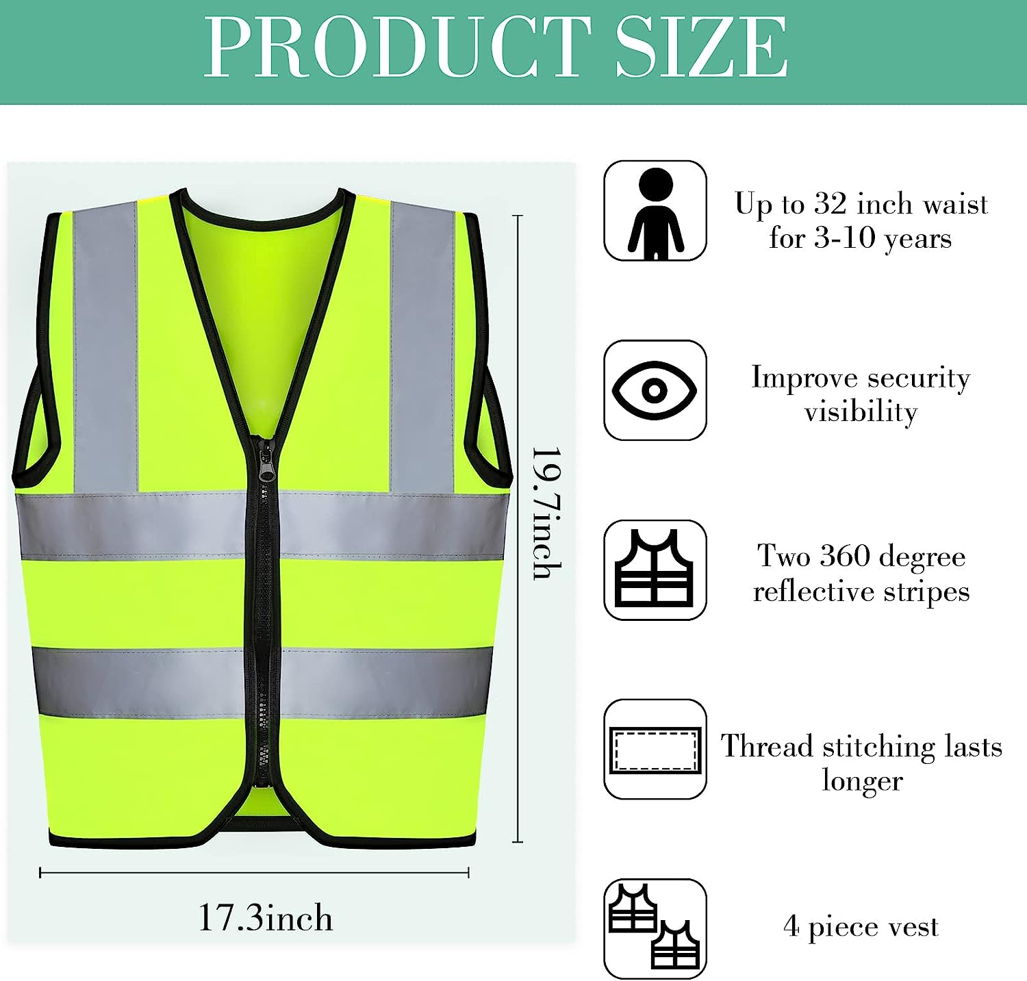 Unittype 4 Pieces Kids Safety Vest Construction Reflective Traffic Vest for Running Kindergarten Preschool Children - Orange image number 6