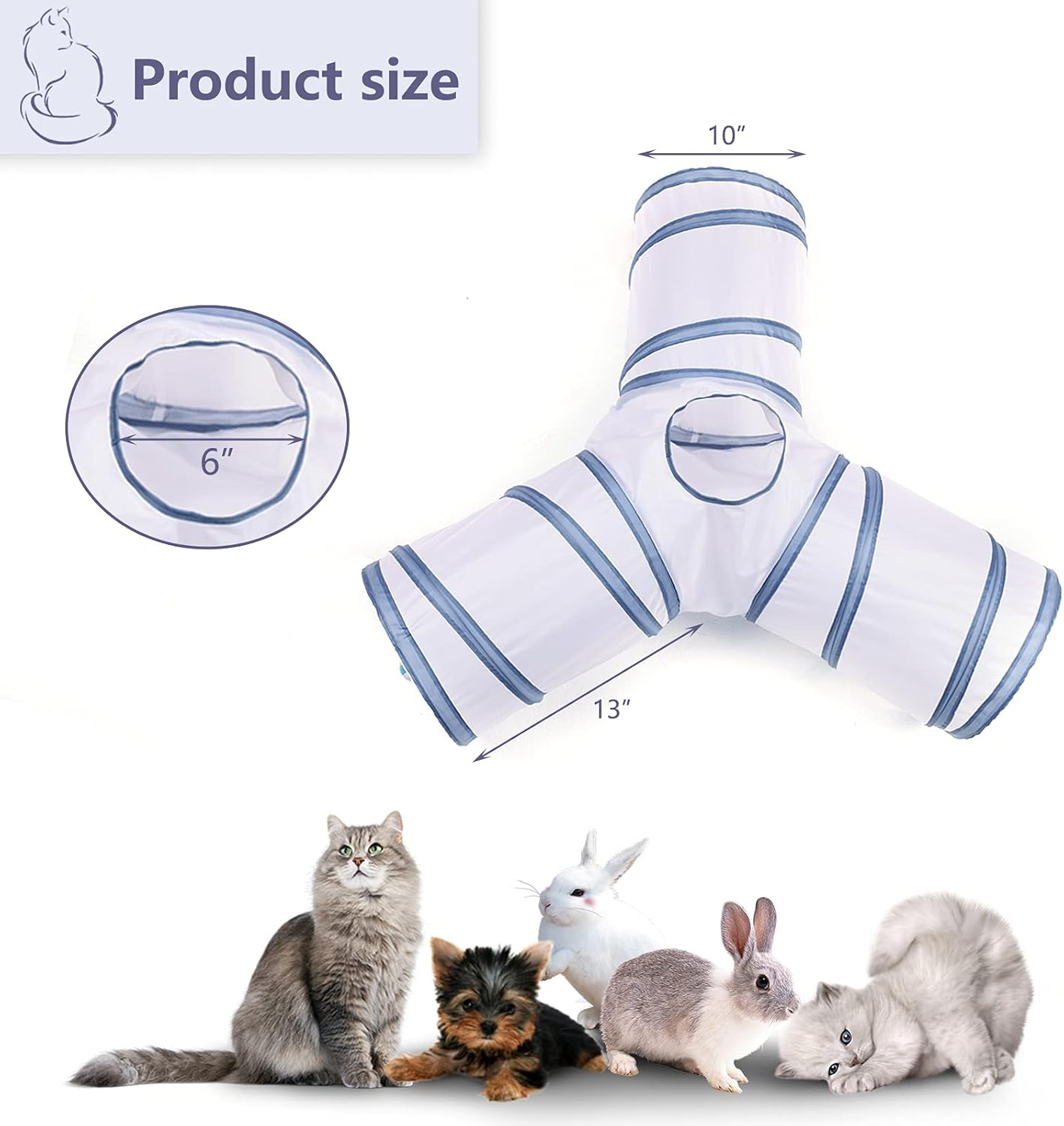 Alicedreamsky Cat Tunnel, Collapsible Tube with 1 Play Ball Toys, 3 Ways Tunnels for Indoor Cats, Puppy, Kitty, Kitten, Rabbit (White and Gray) image number 2