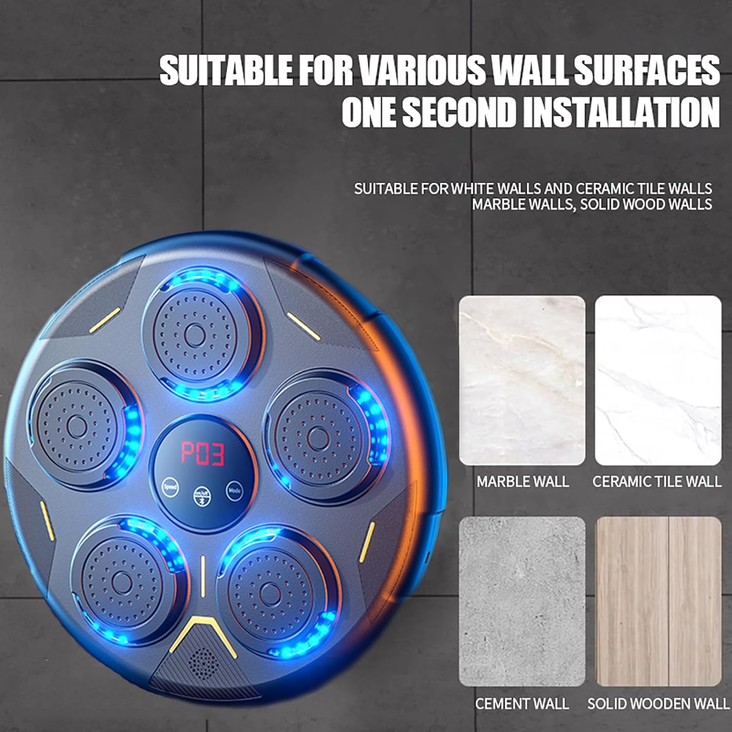 Music Machine, Bluetooth Smart, Training Punching Equipment Wall Mounted with Glove, Focus Agility Training Digital Wall Target Punching Pads Suitable for Kid