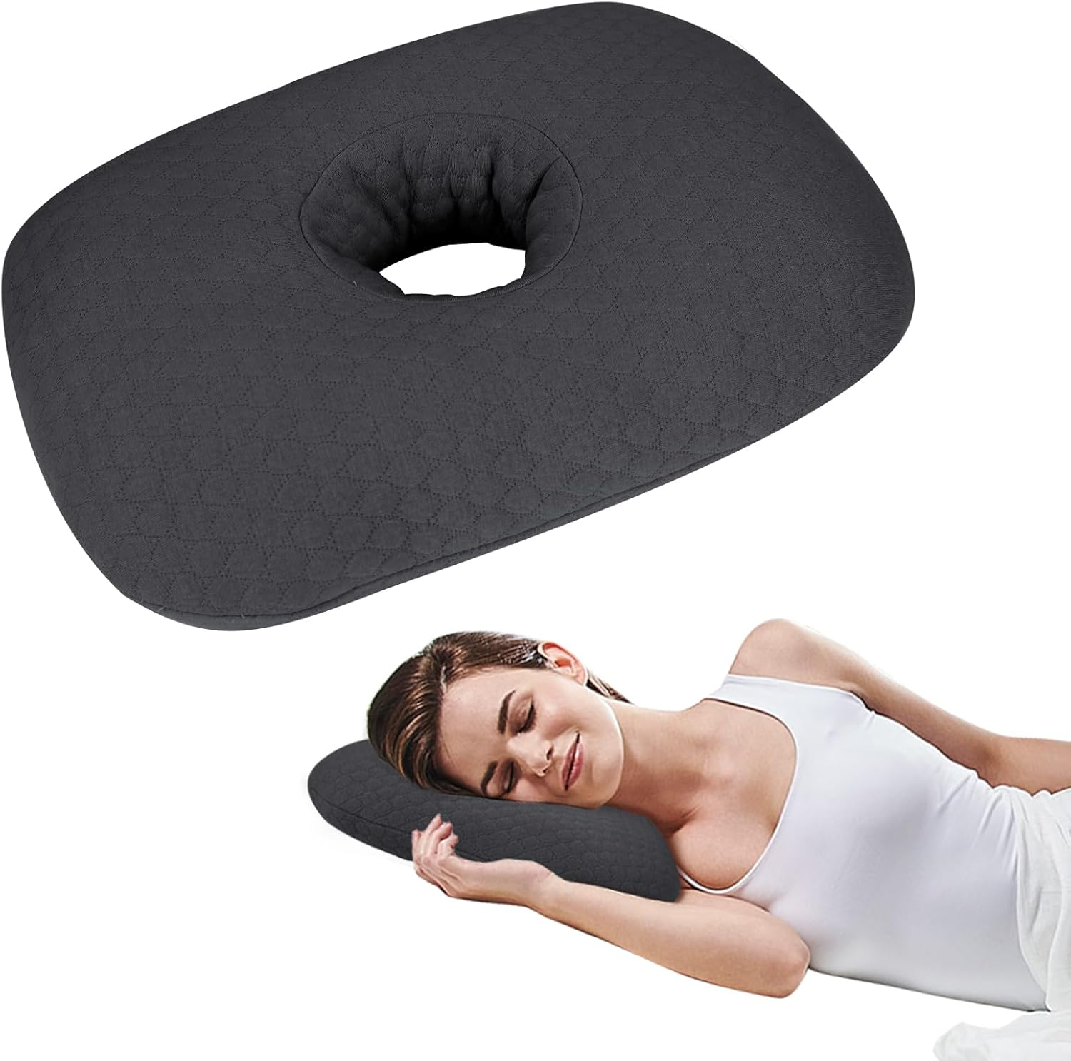 Roamready Ear Piercing Pillow for Side Sleepers, Ear Pillows with Holes for Pain, Earring Inflammation Pressure Sores, Cotton Earring Pillow for CNH Side Sleepers