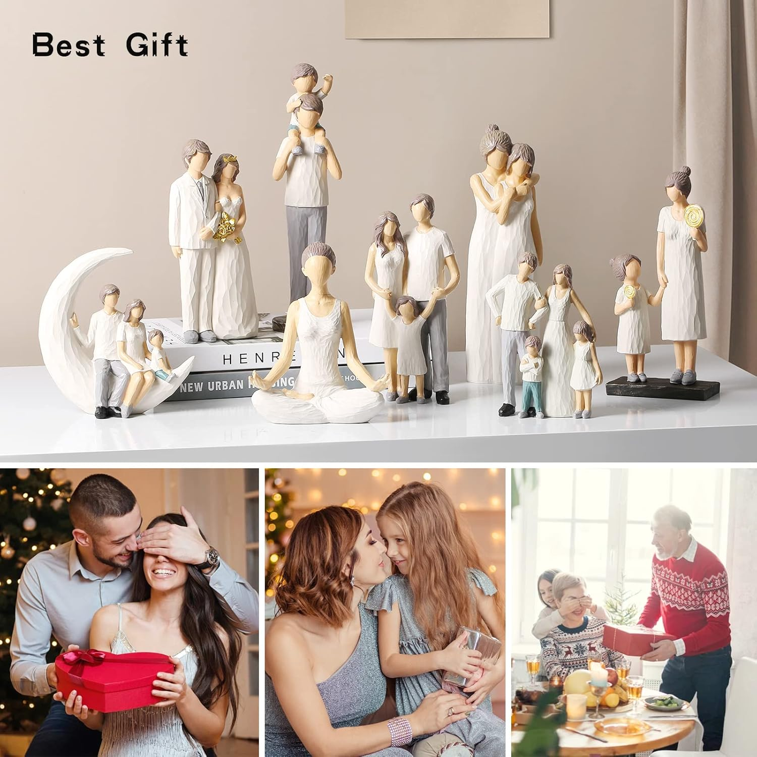 OTANG Family of 4 Figurines - Hand Painted Parents and Kids Sculpture Statues, Best Gifts for Wife, Husbands, Her, Him image number 2