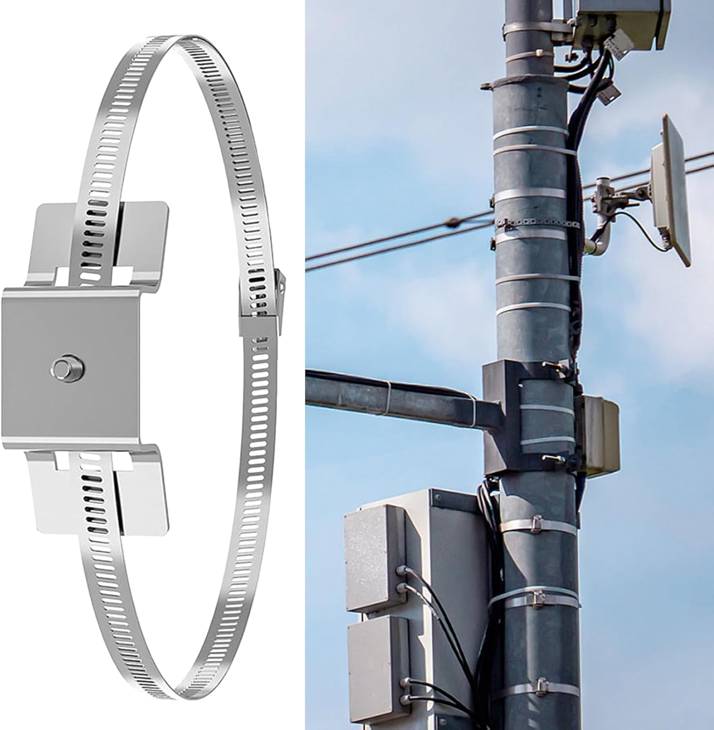 Security Camera Pole Mount - Security Cameras Mounting Rack - Adjustable Heavy-Duty Pole Brackets for Outdoor Indoor House TV Porch Satellite Railing Water Heater image number 5