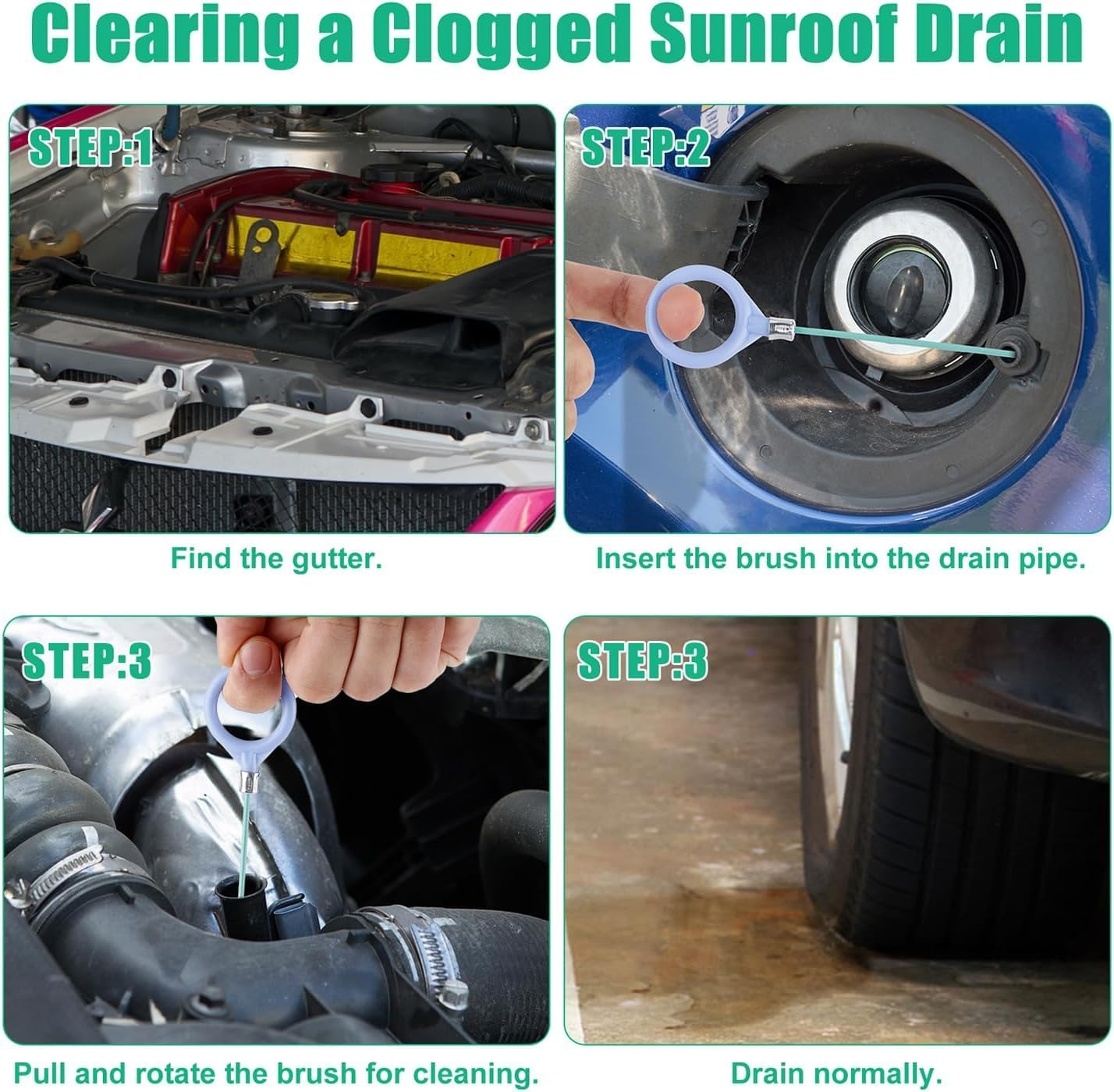 Auto Sunroof Drain Cleaning Tool, 2Pcs Car Pipe Cleaning Brushes, Flexible Tube Cleaning Brush, Slim Drain Dredging Tool image number 6