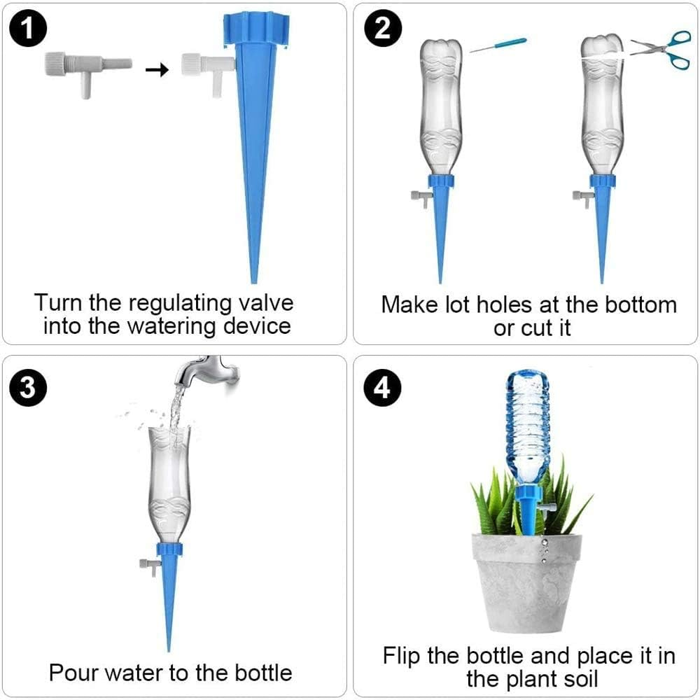 12Pcs Plant Waterer, Automatic Plant Watering Spike Self Watering Drip Irrigation System with Control Valve Switch for Garden Home Indoor Outdoor