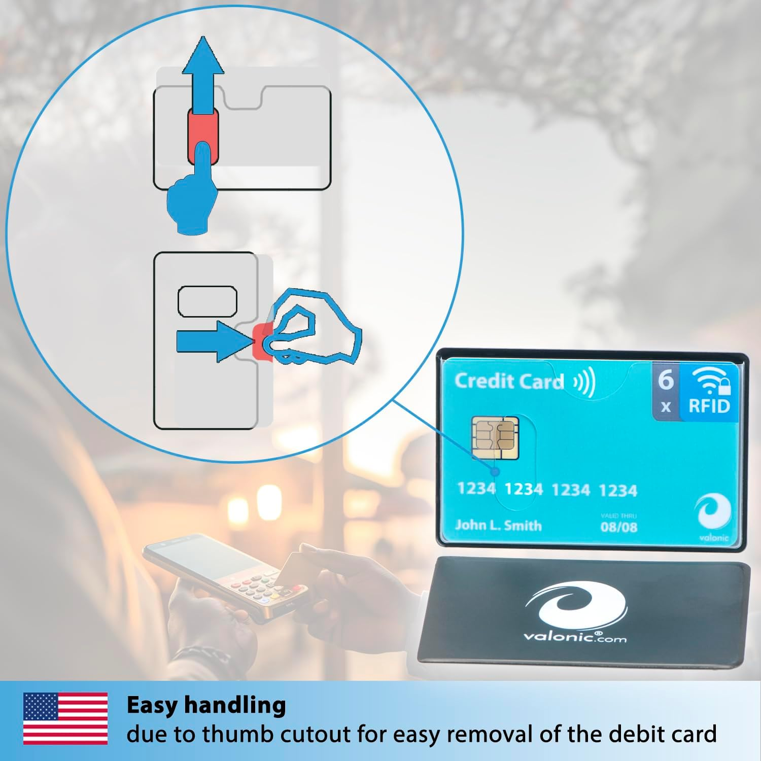 Valonic Set of 6 RFID Blocking Sleeves - Insertion from the Top, Credit Card Protector Sleeve for Wallet - Protection Block for Debit Card and Metro Card, Black/Transparent, 6 Pieces, Minimalist image number 6