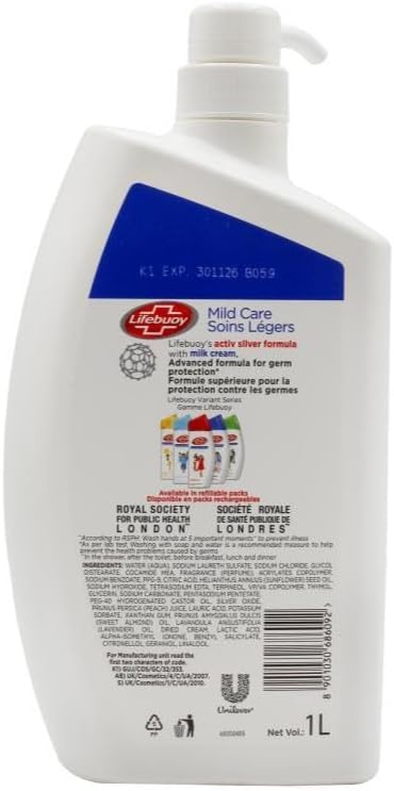 Lifebuoy anti Bacterial Body Wash Mild Care 1L X 2
