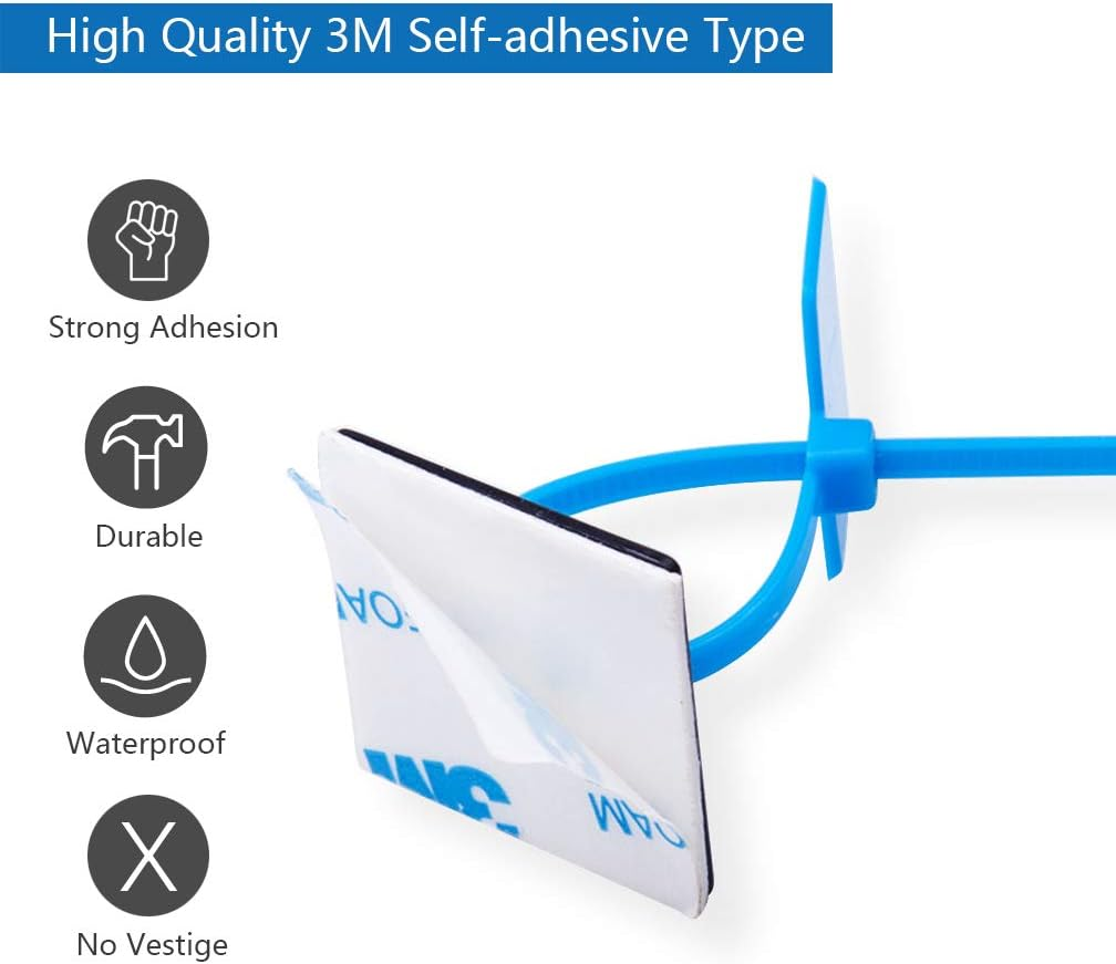 Self Adhesive Cable Tie Mounts - 3M Strongly Adhesive-Backed Zip Tie Base Holders for Home, Office Cable Wire Management(21Mm X 21Mm, White, 100Pack) image number 5