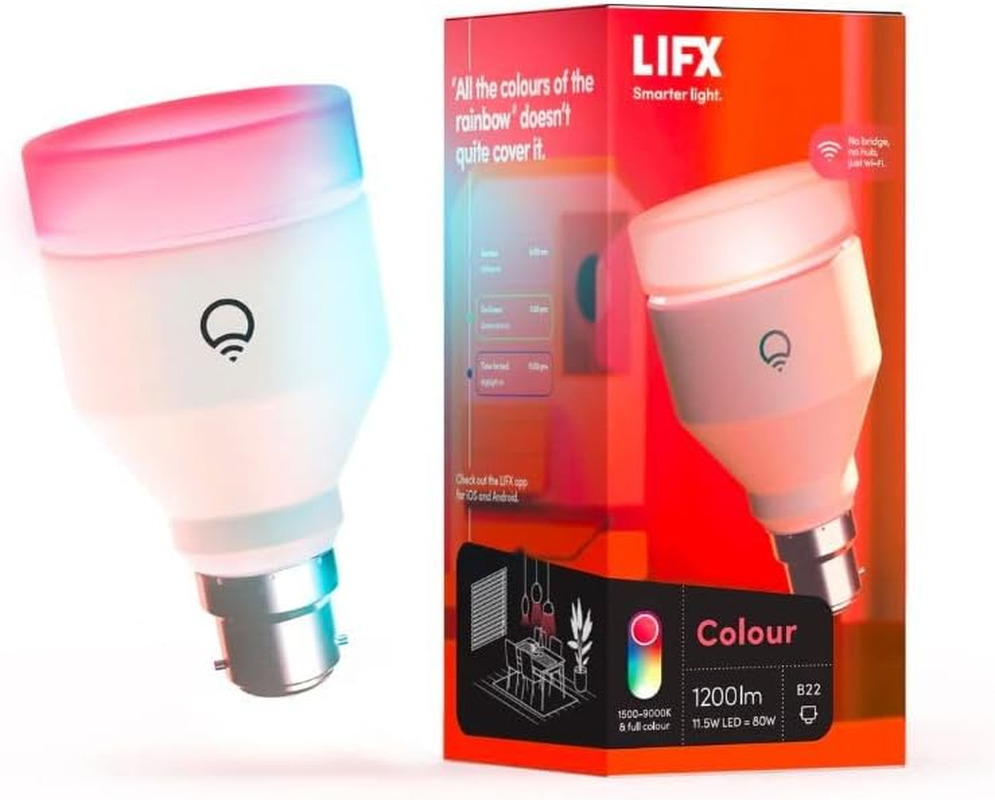 LIFX Colour A60 1200 Lumens [B22 Bayonet Cap], Billions of Colours and Whites, Wi-Fi Smart LED Light Bulb, No Bridge Required, Compatible with Alexa, Hey Google, Homekit and Siri. image number 3