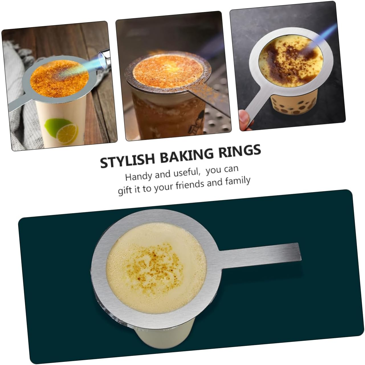 NAMOARLY 4Pcs Rust-Proof Stainless Steel Milk Tea Cup Rim Covers Handle 98Mm Diameter Baking Cup Rings Practical Multipurpose Baking Accessories for Home and Cafe