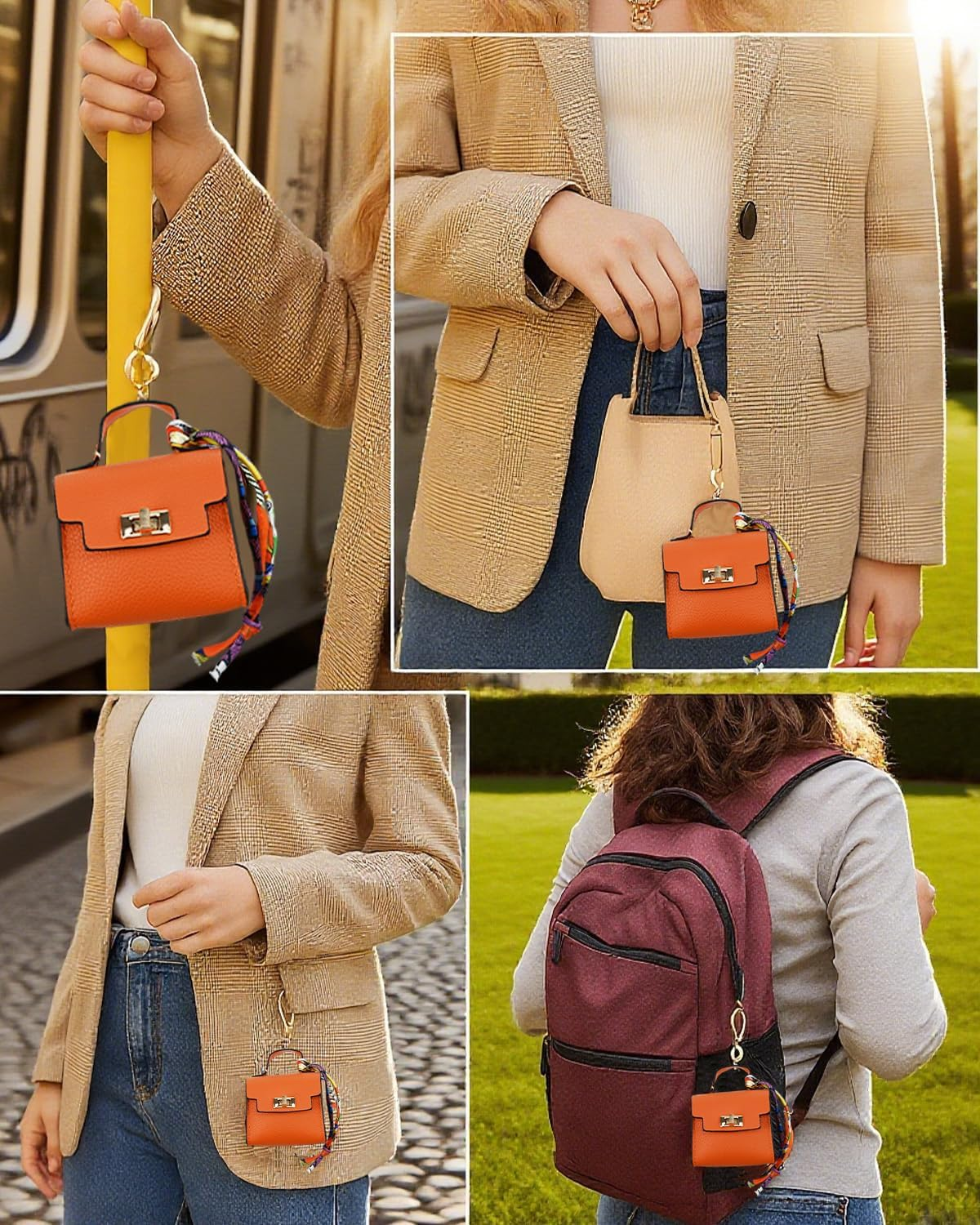 Mini Backpack Keychain Small Change Pouch Purse for Women, Cute Handbags Purse Charms Twist-Lock Key Headset Bag image number 5