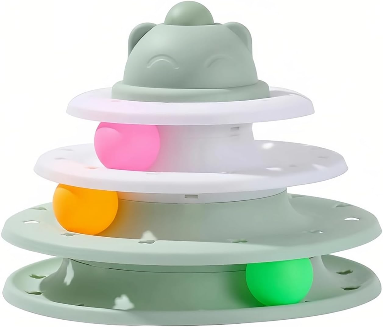 Cuifati Cat Roller Ball Toy, 3 Tracks Plastic Cat Turntable Toy, Kitten Tower Toy with 3 Colourful Balls, for Multiple Indoor Cats image number 3