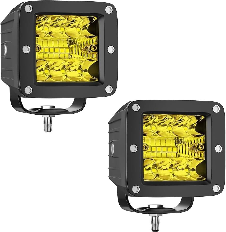 RUNEWAX 3 Inch LED Light Bar Yellow Pods Triple Row 60W Flood Spot Combo Driving Fog Lights 12V for Offroad Tractor ATV UTV SUV Waterproof IP67, Pack of 2 (Amber/Yellow) image number 4