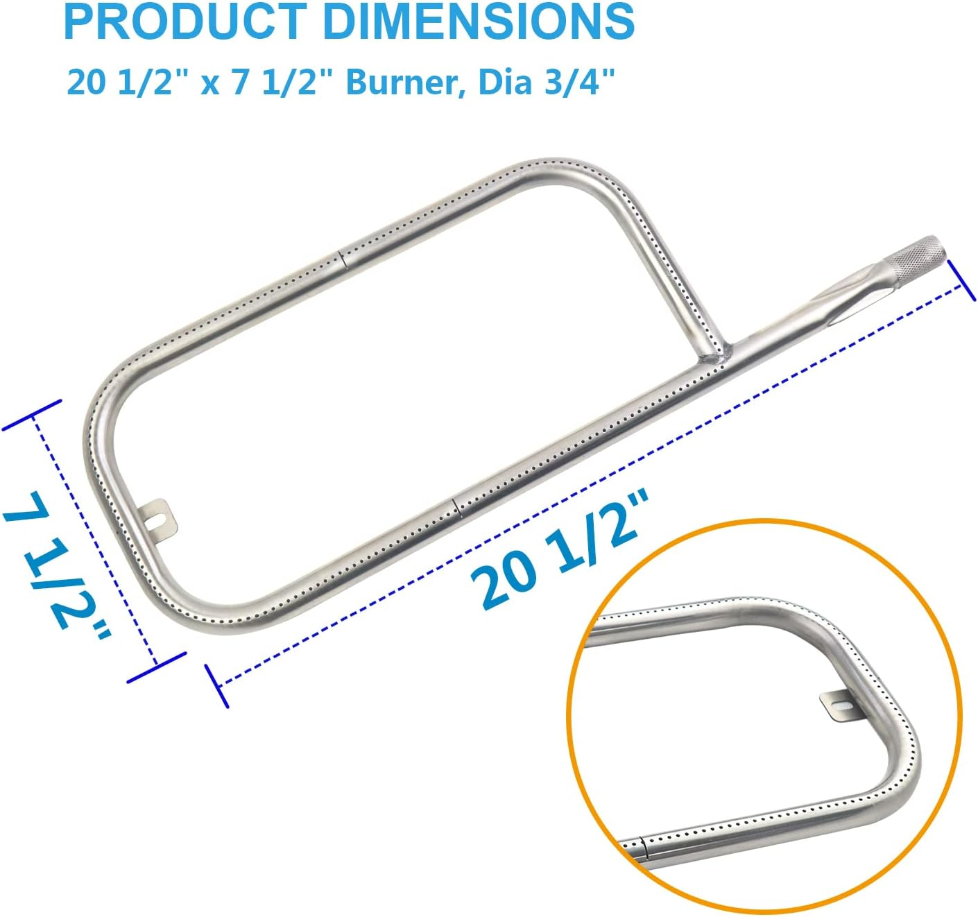 69956 20 1/2" X 7 1/2" Grill Burner Replacement for Weber Q200, Q220, Q2000, Q2200, 396000, 396001, 396002, Burner Tube Pipe Part for 41862, 69956, 60041 Gas Grill Models, Stainless Steel image number 4