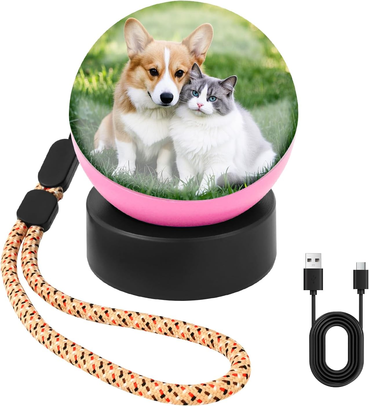 3D Memory Orb Video Crystal Ball Memory Sphere Lamp Rechargeable 180&deg; Wide Angle Video Player Ball with Base for Couples, Pets, Memories, Anniversary, Birthday (Black)