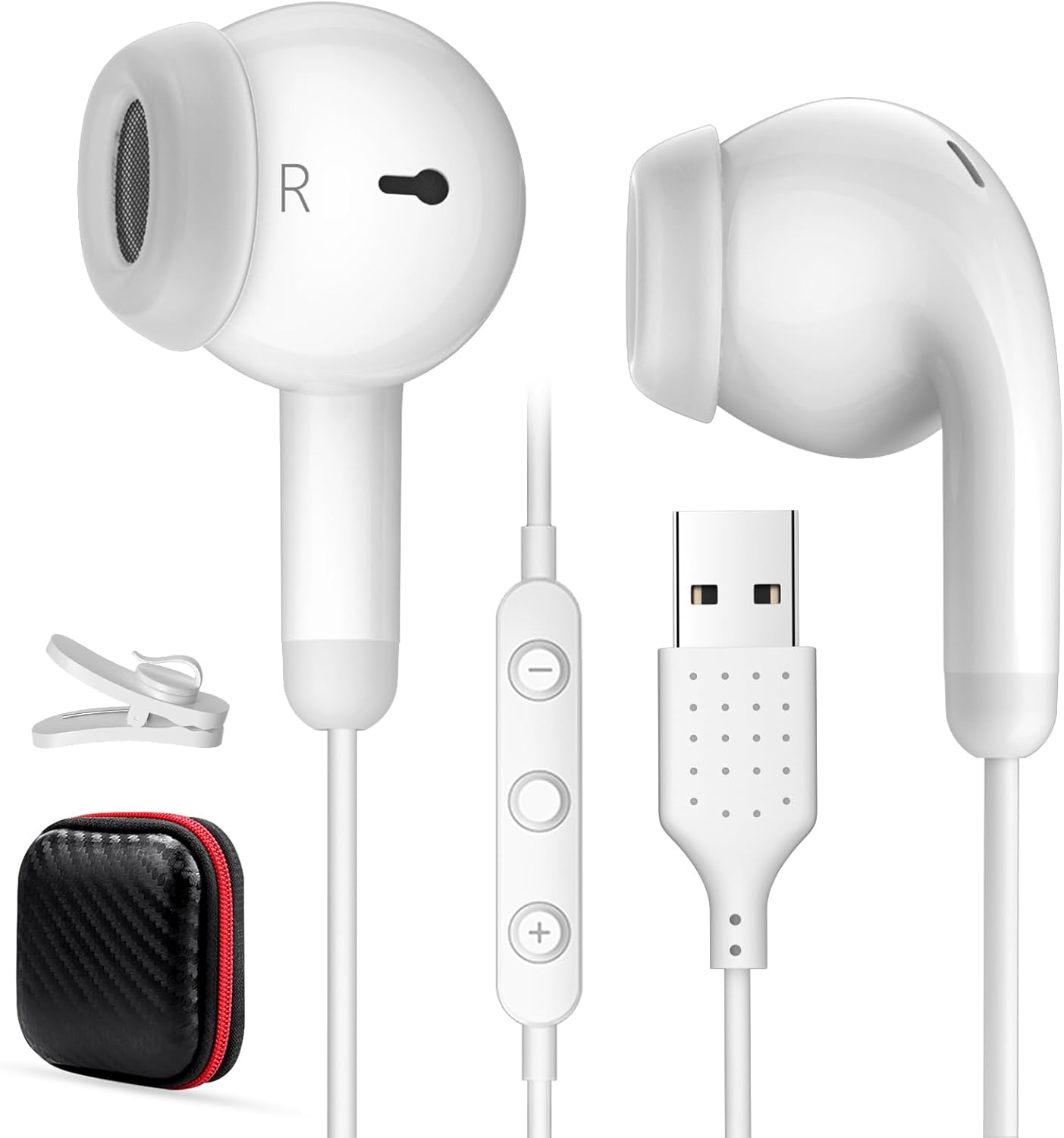 USB In-Ear Headphones for PC Mac Laptop PS4 PS5 Headset with Microphone and In-Line Control Noise Reduction Clarity USB Headphones with Cable for Switch Gaming Office Business Online Meetings Black