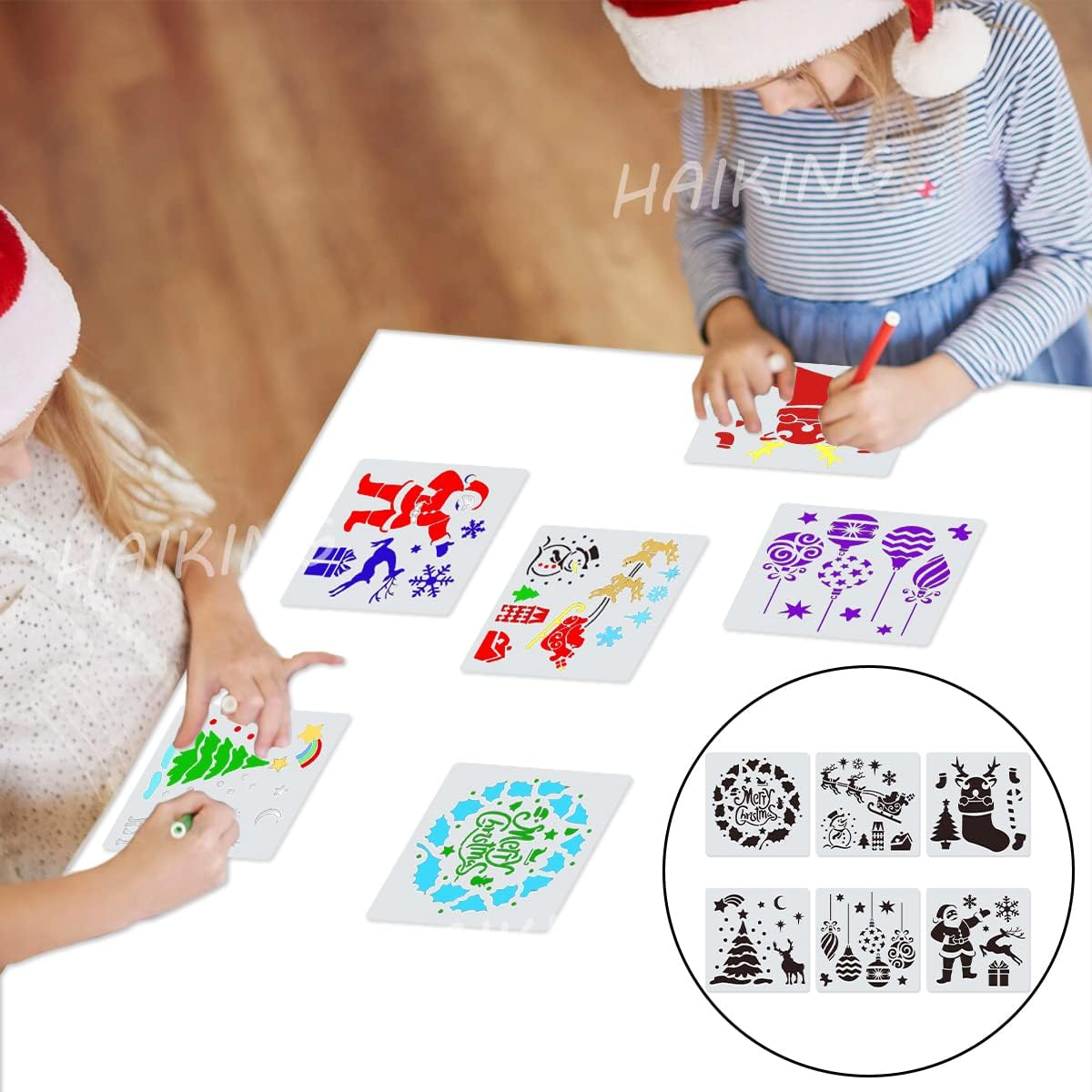 HAIKING Christmas Stencils, 6 Pcs Reusable Christmas Drawing Stencils for DIY Crafts, Scrabooking, Home Decor, Christmas Decoration (5.9 * 5.9In) image number 2